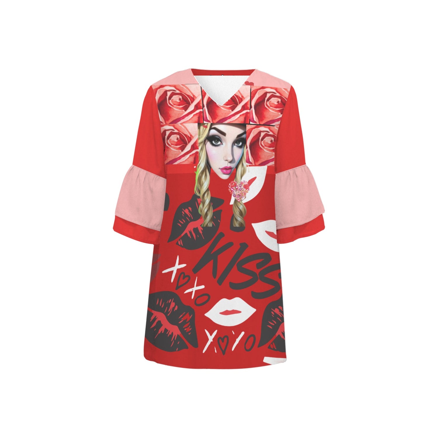 Ransie V Neck Kiss Dress Roses