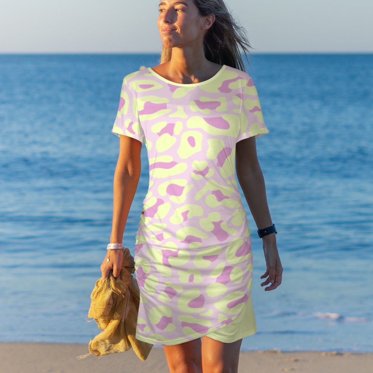 Light Yellow Pink Leopard Bodycon Dress