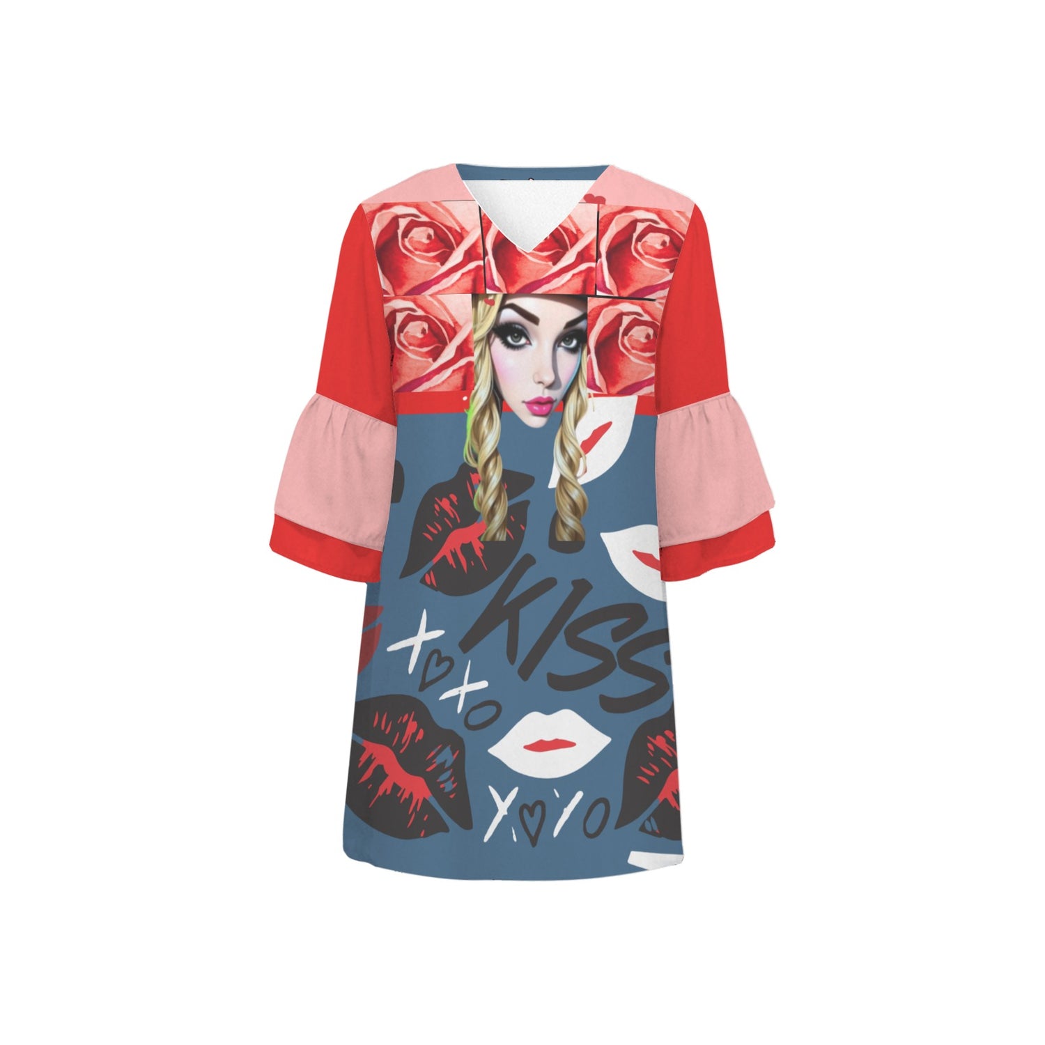 Ransie V Neck Kiss Dress Roses