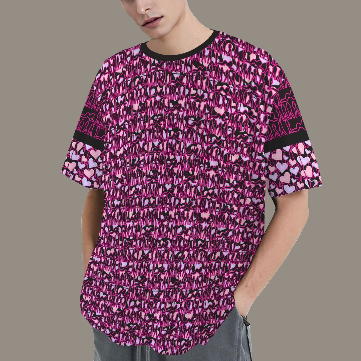 Mosquitoes Small Hearts T-shirt Hot Pink Black V3