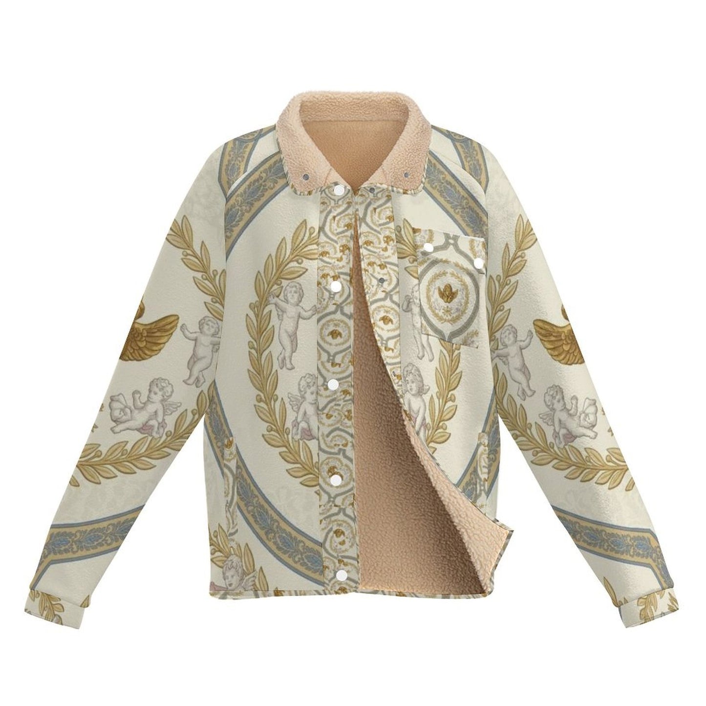 All Over Print Women's Casual Fleece-Lined Button-Up Jacket with Chest Pocket