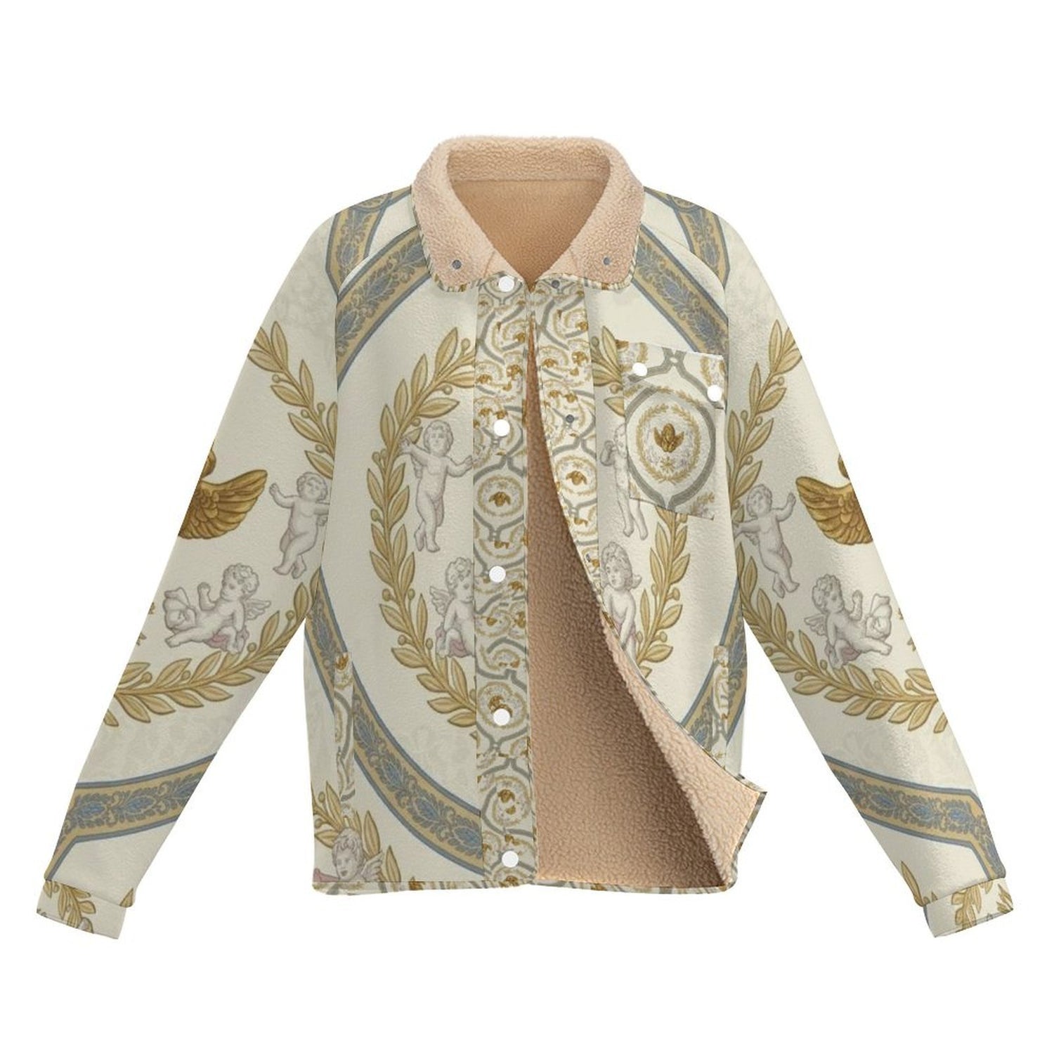 All Over Print Women's Casual Fleece-Lined Button-Up Jacket with Chest Pocket