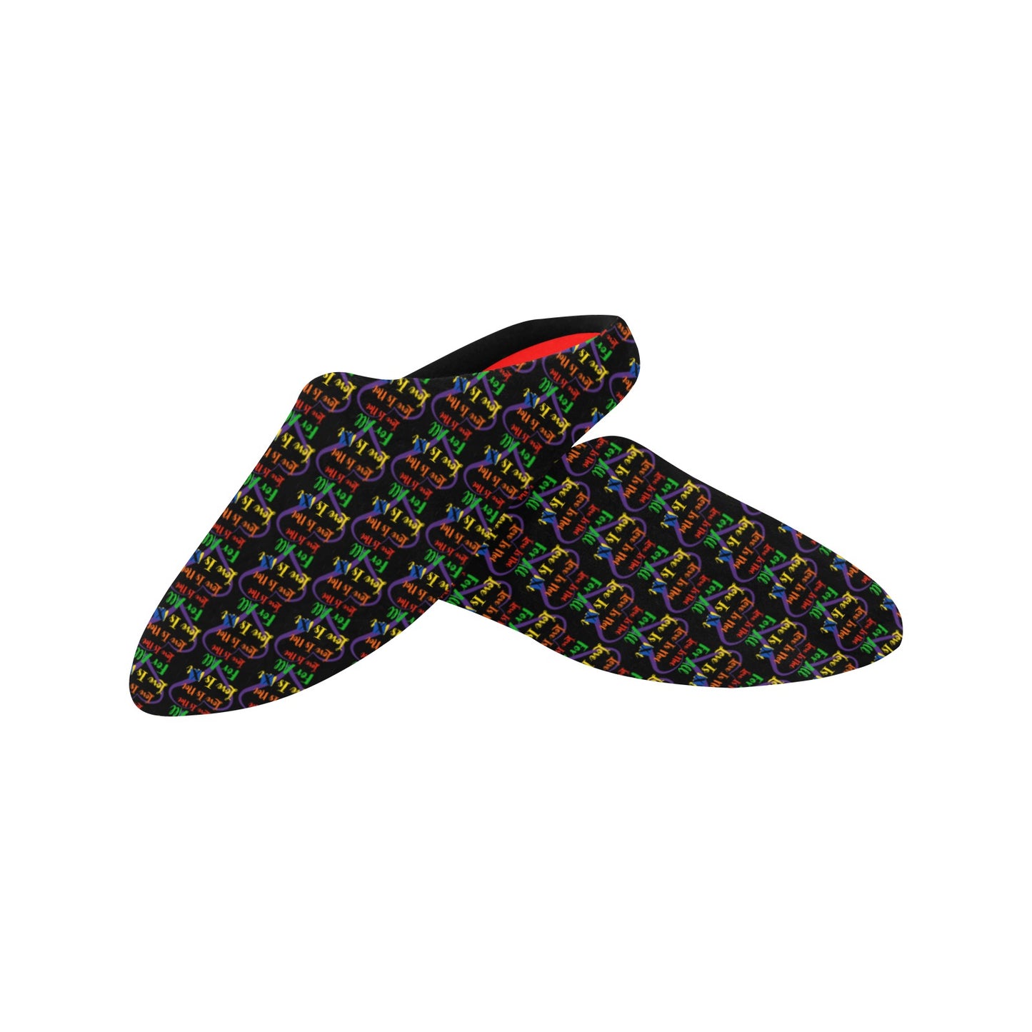 LINFA Little Hearts Slippers Black Red Insole Women's Non-Slip Slippers