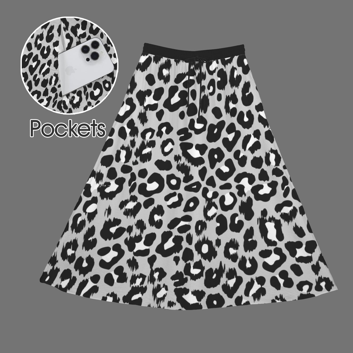 Long Skirt Leopard Grey
