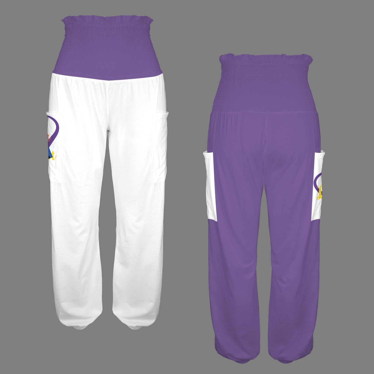 LINFA PANTS High Elastic Waist White Purple