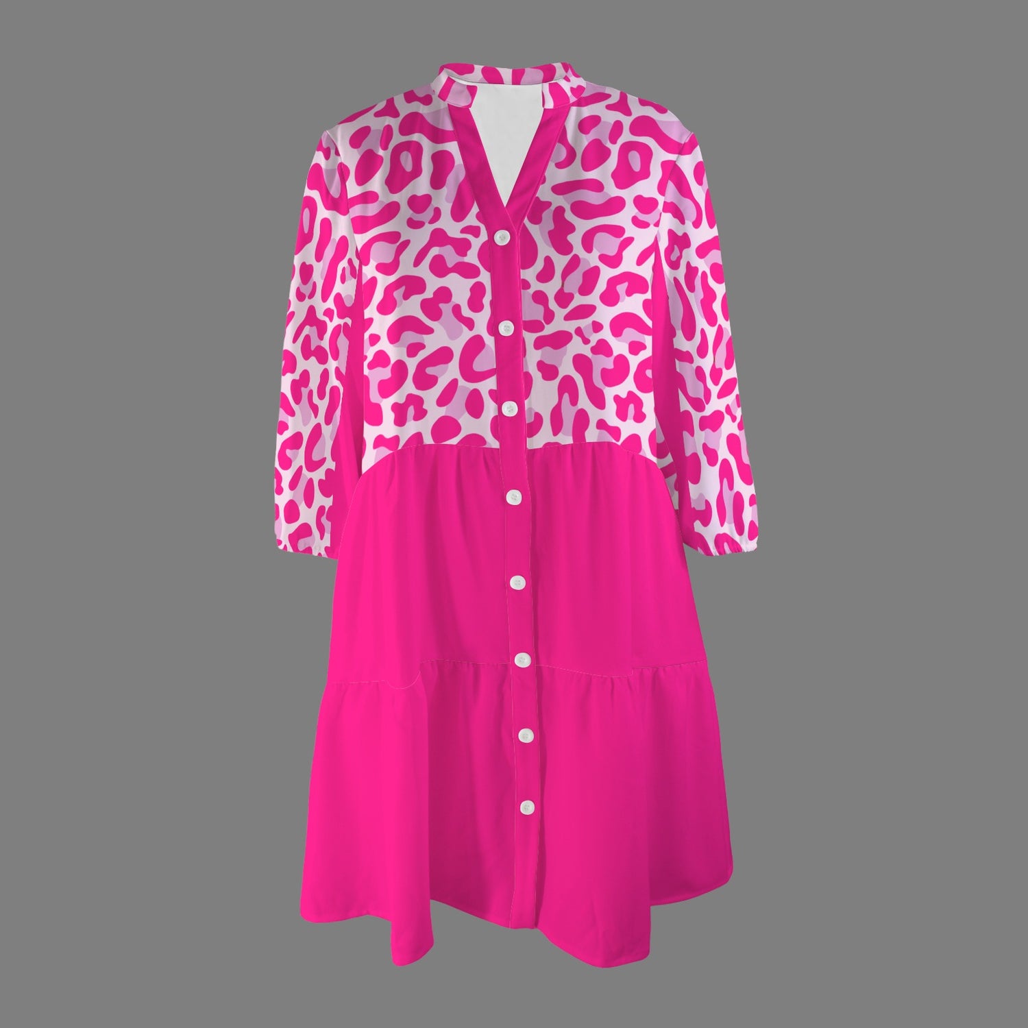 Pink Hot Pink Leopard Front Button Dress
