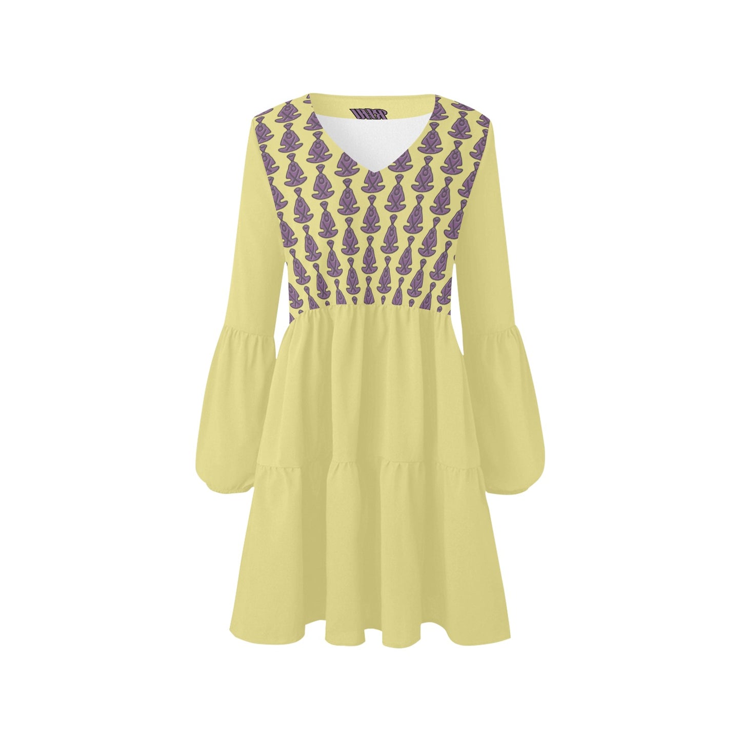 Buddha Pattern Pale Yellow Beige Boho Dress