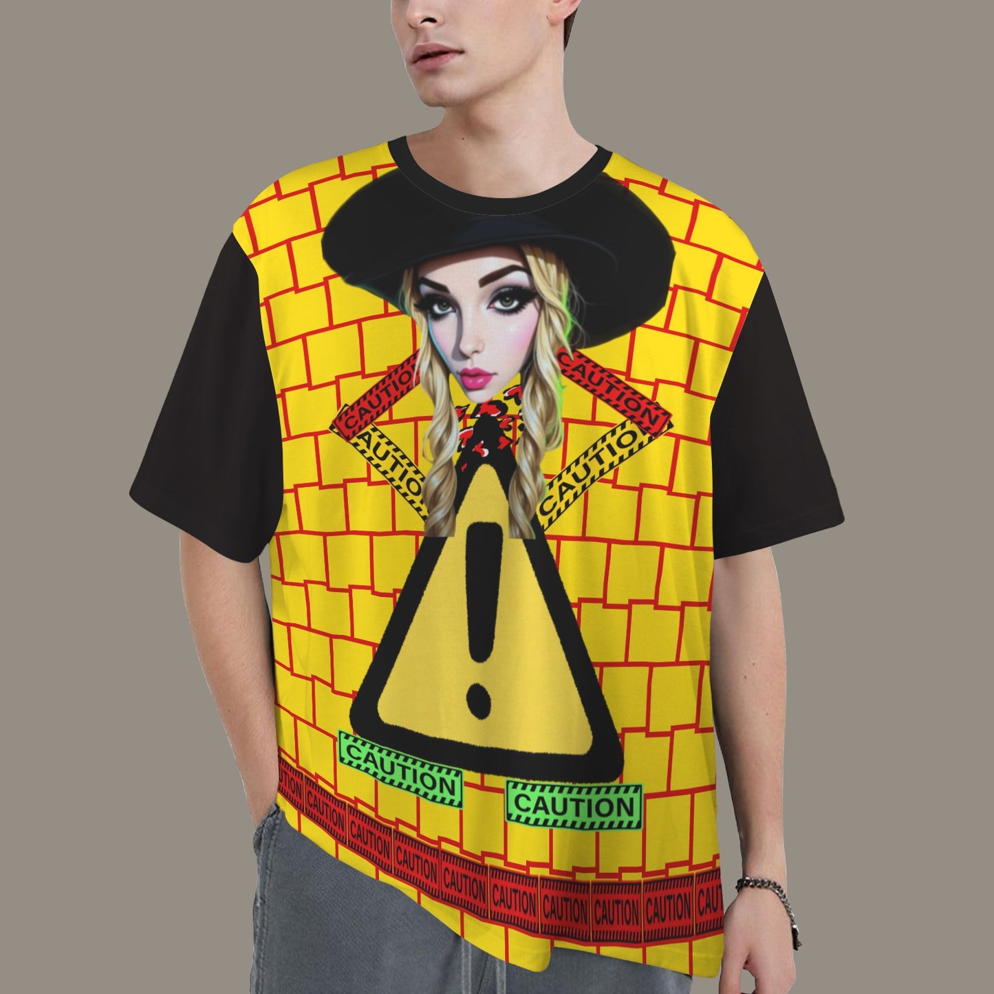 RANSIE CARTOON CAUTION T-SHIRT - YELLOW