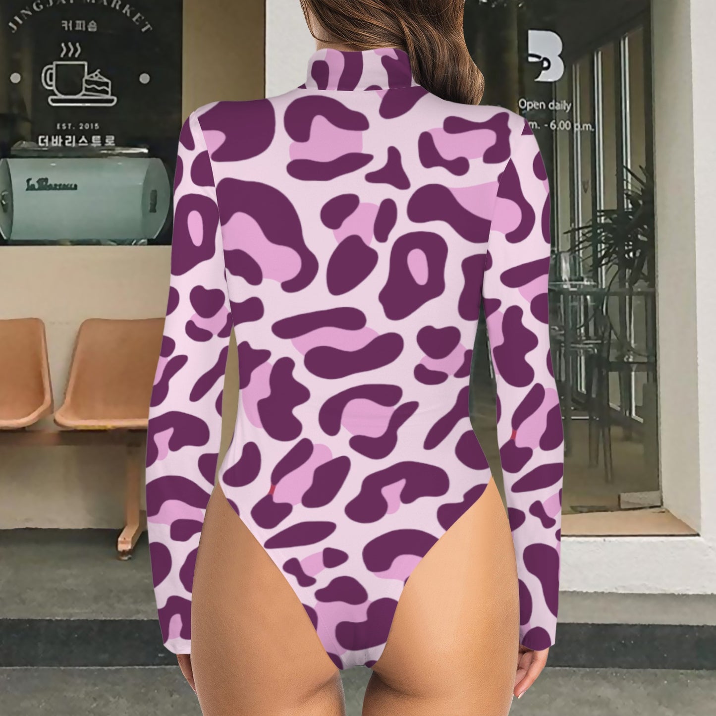Leopard Long Sleeve Bodysuit Mauve Pink