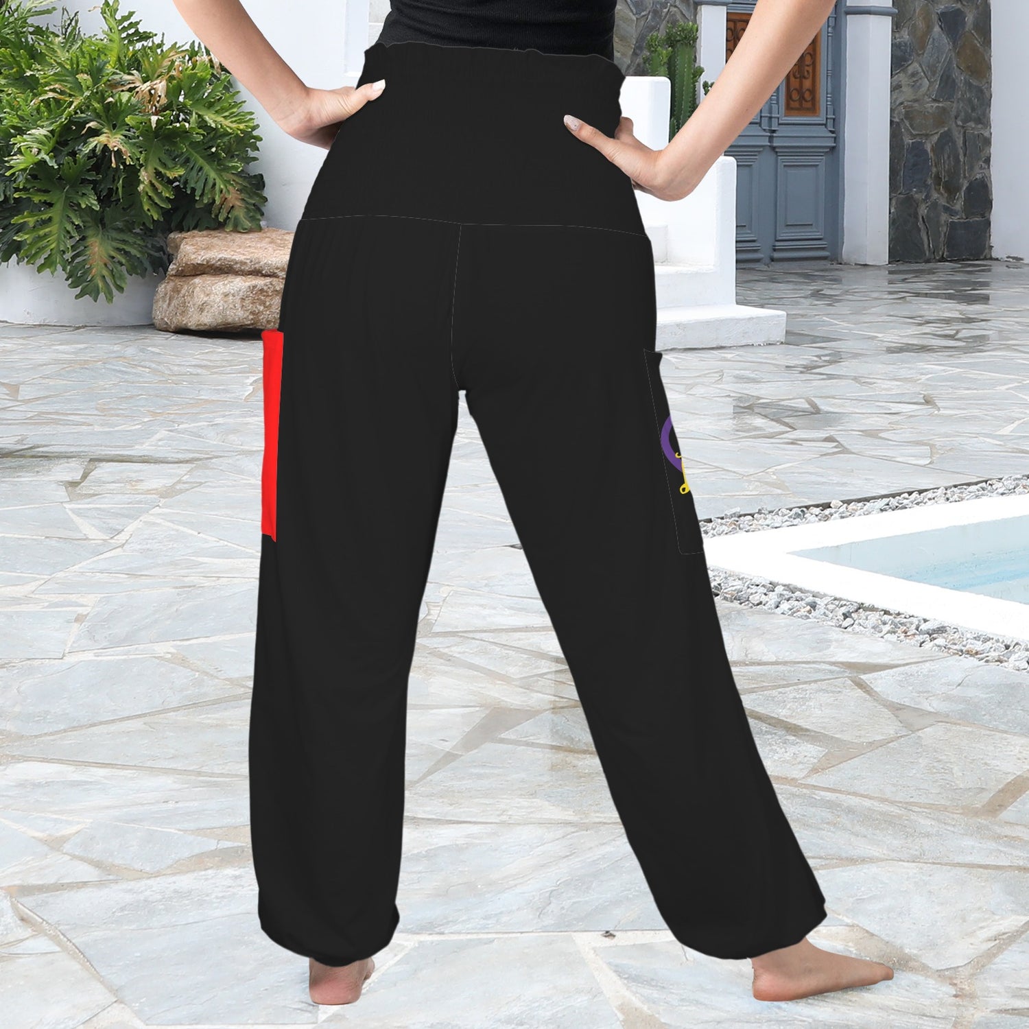 LINFA PANTS High Elastic Waist Red Pocket