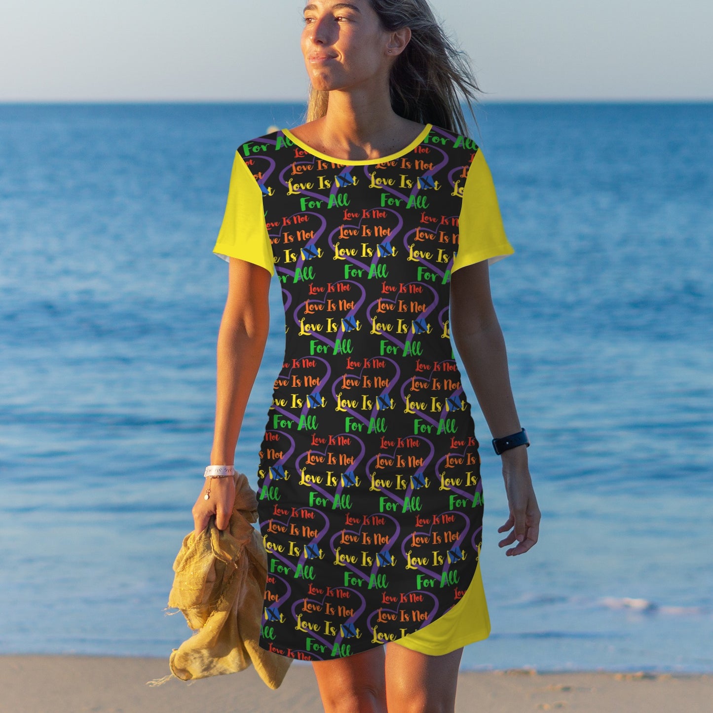 LINFA Bodycon Dress Black Yellow Little Hearts