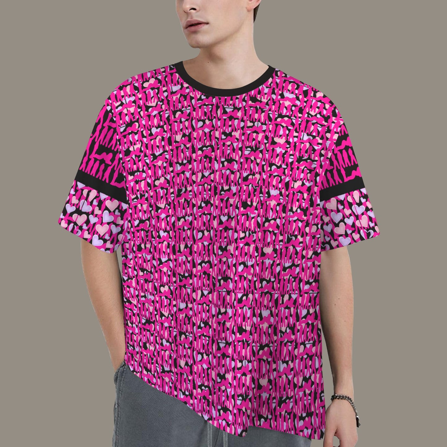 Mosquitoes Small Hearts T-shirt Hot Pink Black V2