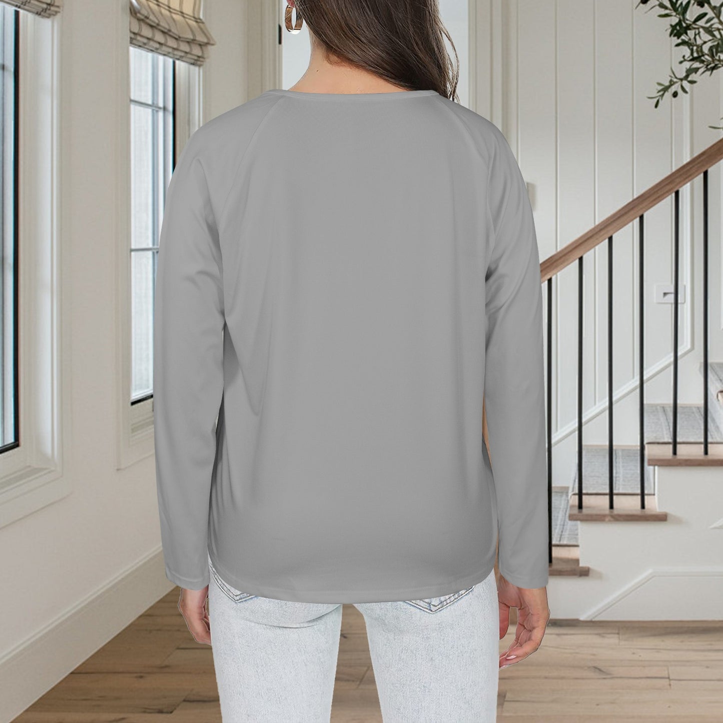 Buddha Pattern Long Sleeve Shirt Button Grey