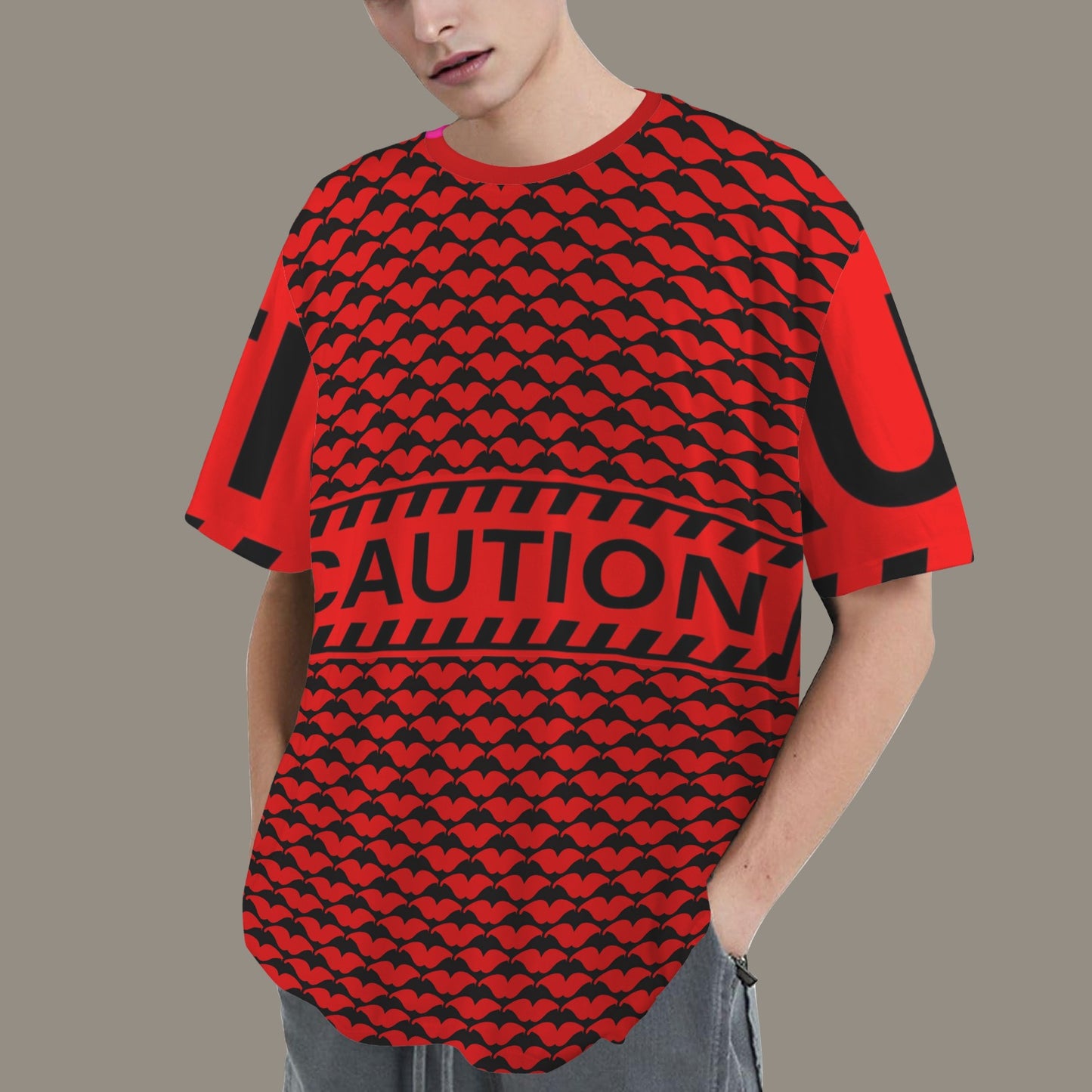CAUTION T-SHIRT -RED MOUTHS SOLID RED BACK
