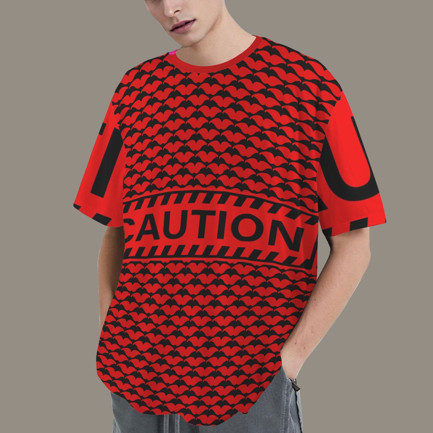CAUTION T-SHIRT -RED MOUTHS SOLID RED BACK