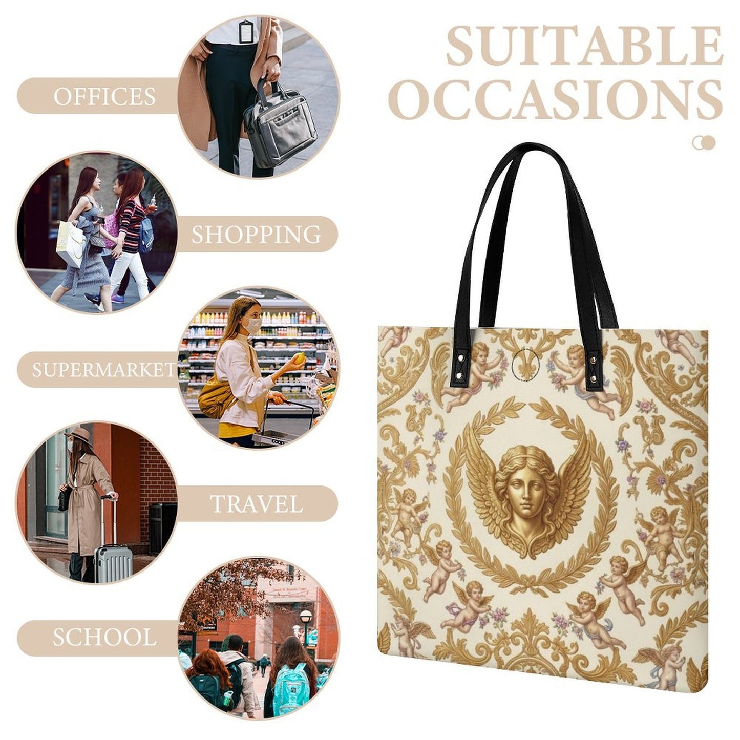 Baroque Putti Flat PU Leather Tote Bag