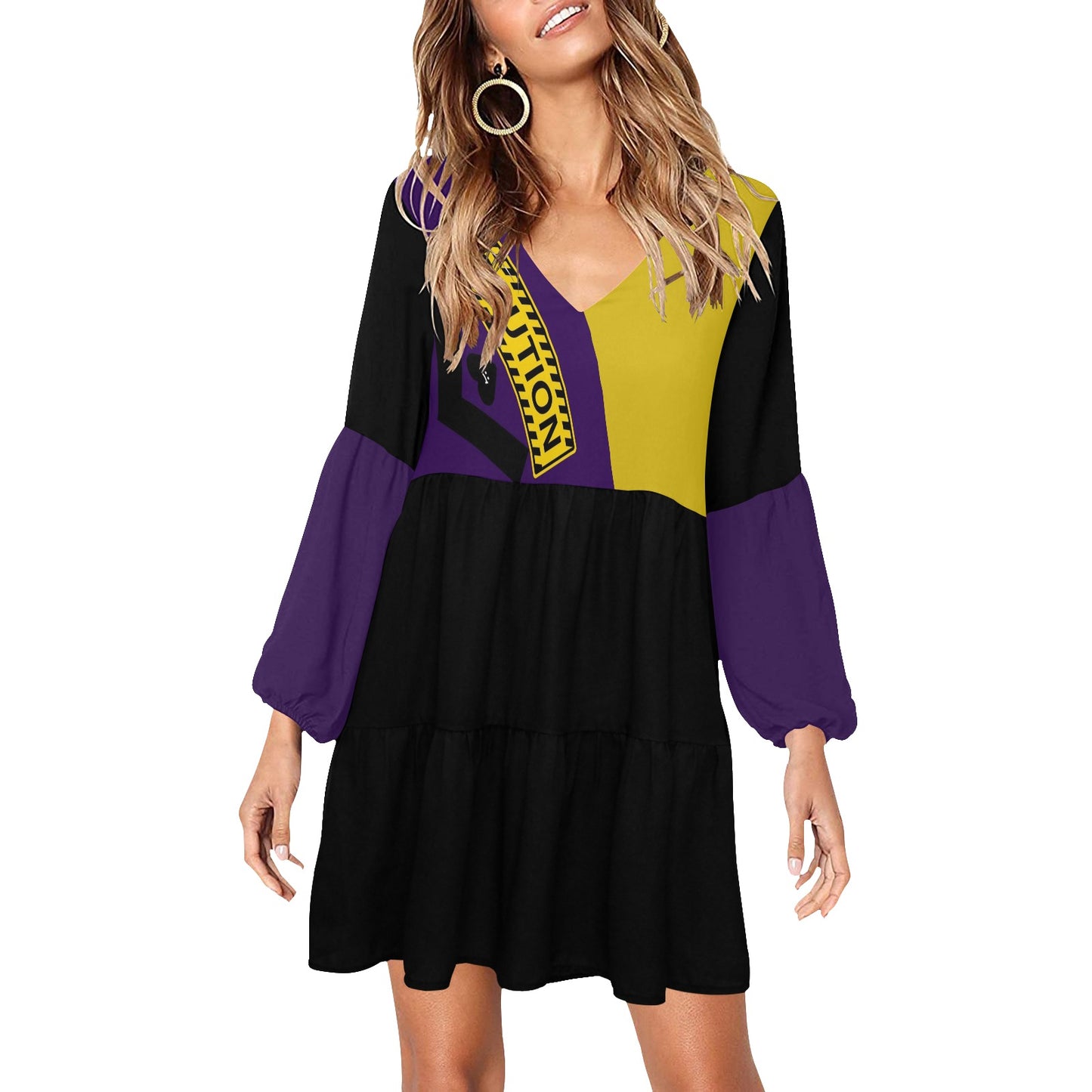 Caution Boho Dress Black Yellow Purple