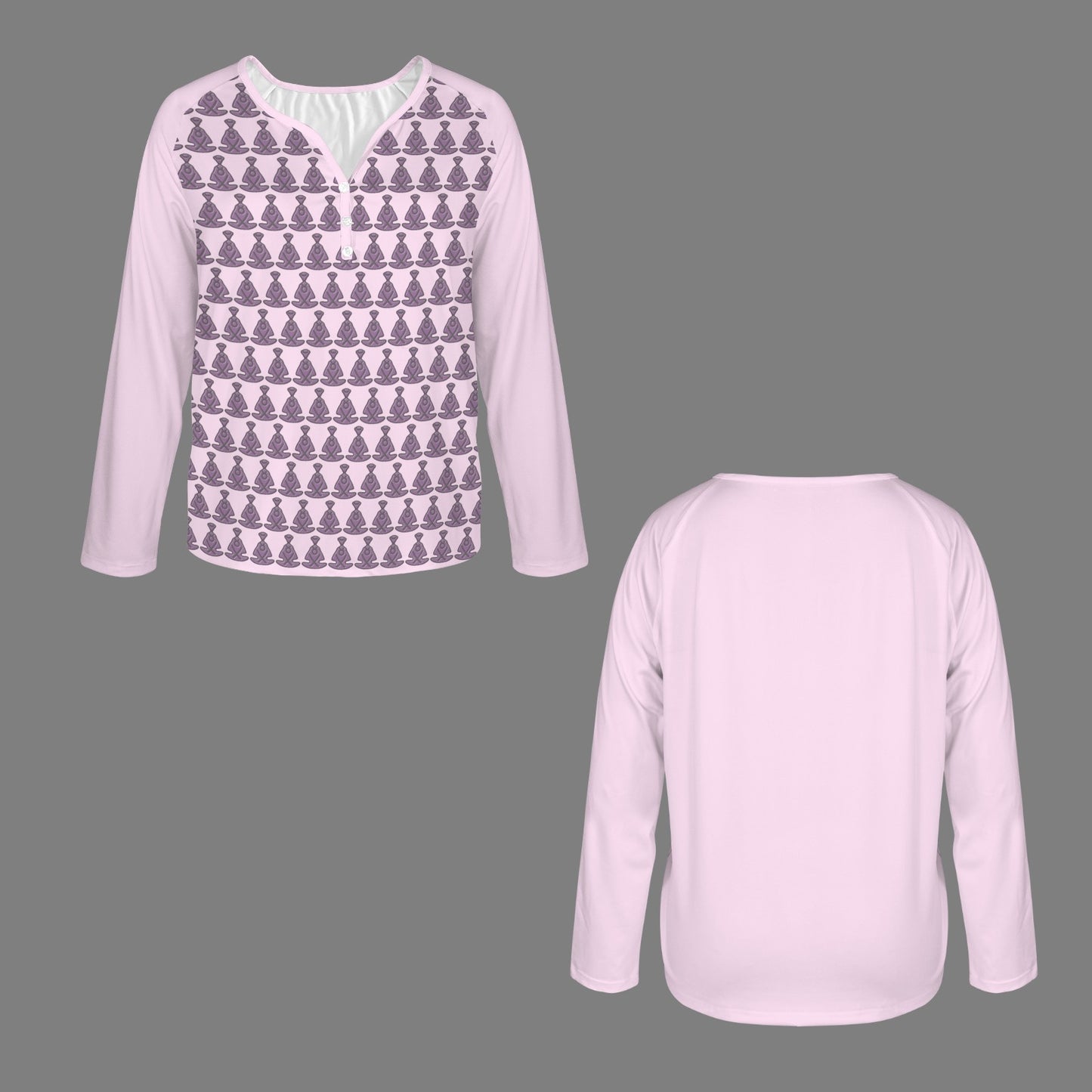 Buddha Pattern Long Sleeve Shirt Button Pale Pink