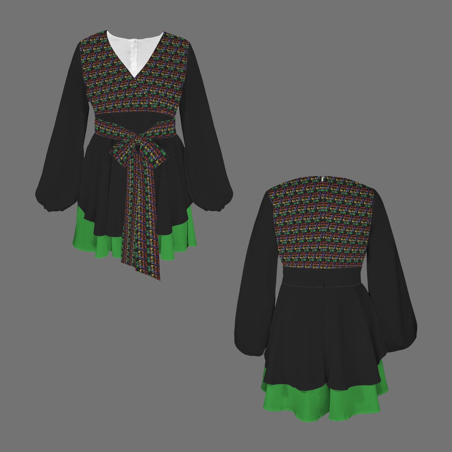 LINFA Little Hearts Ruffle Dress Black Green