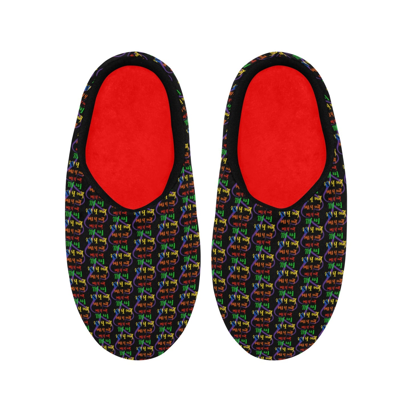 LINFA Little Hearts Slippers Black Red Insole Women's Non-Slip Slippers