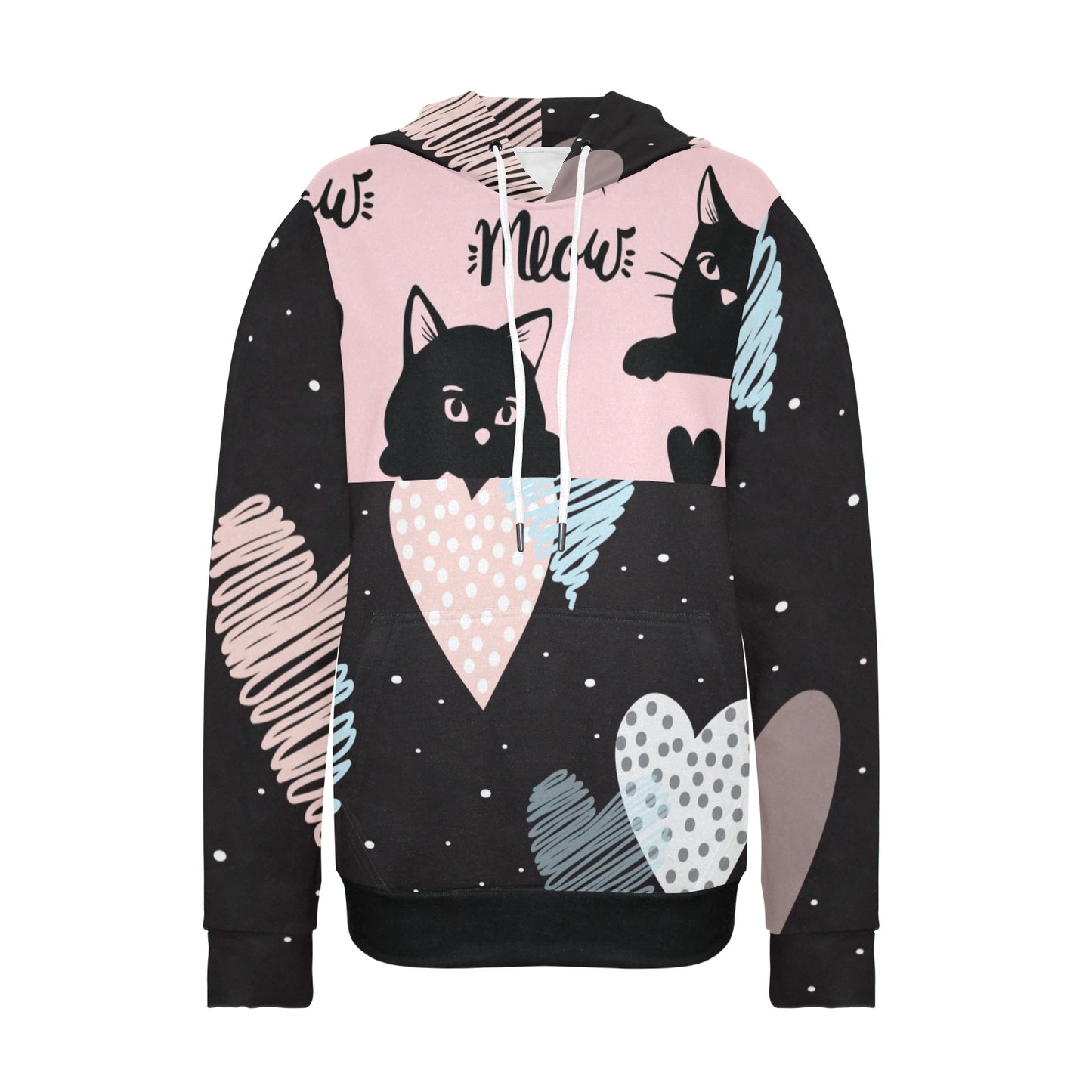 Cat & Hearts Fleece Hoodie
