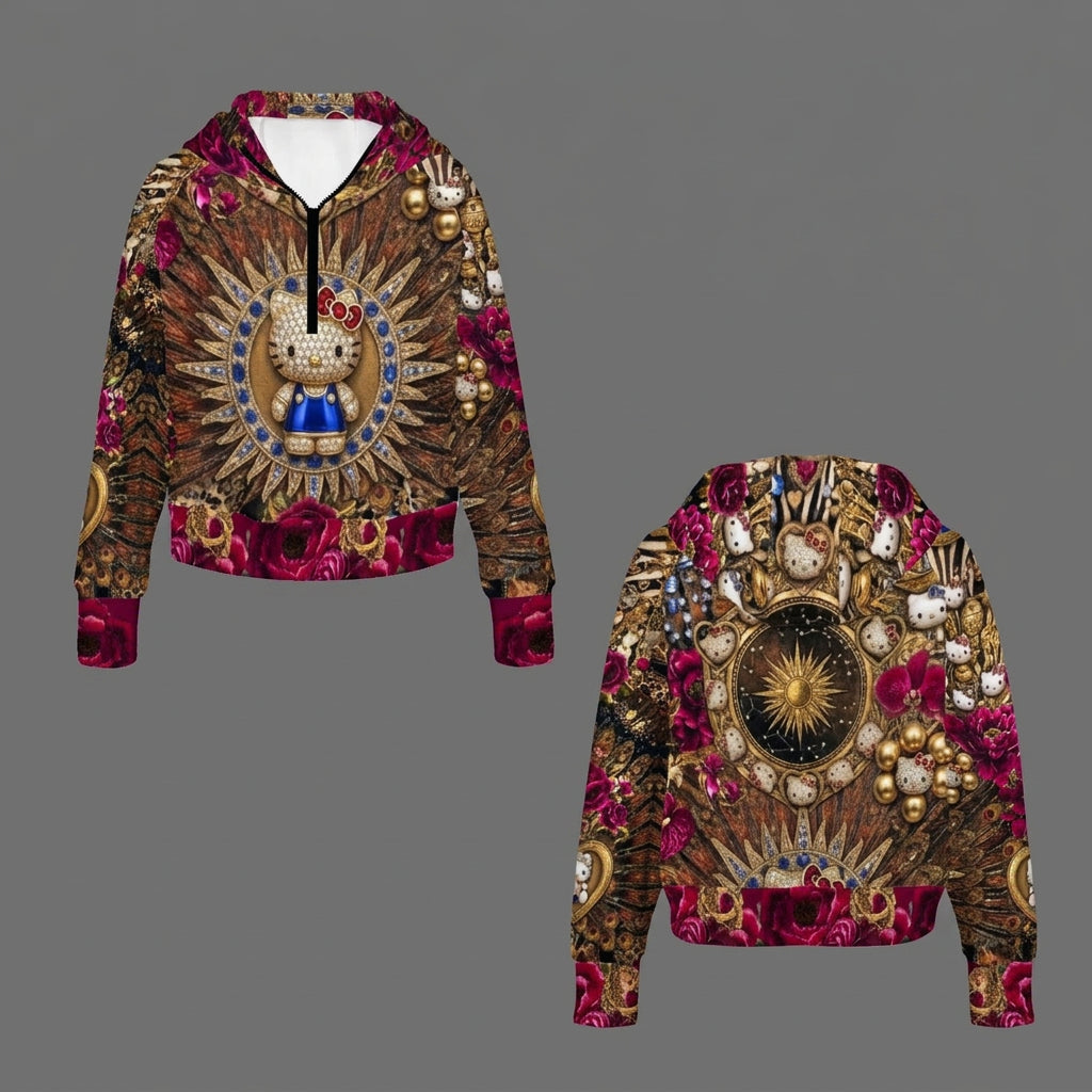Kitty Leopard Half Zip Hoodie