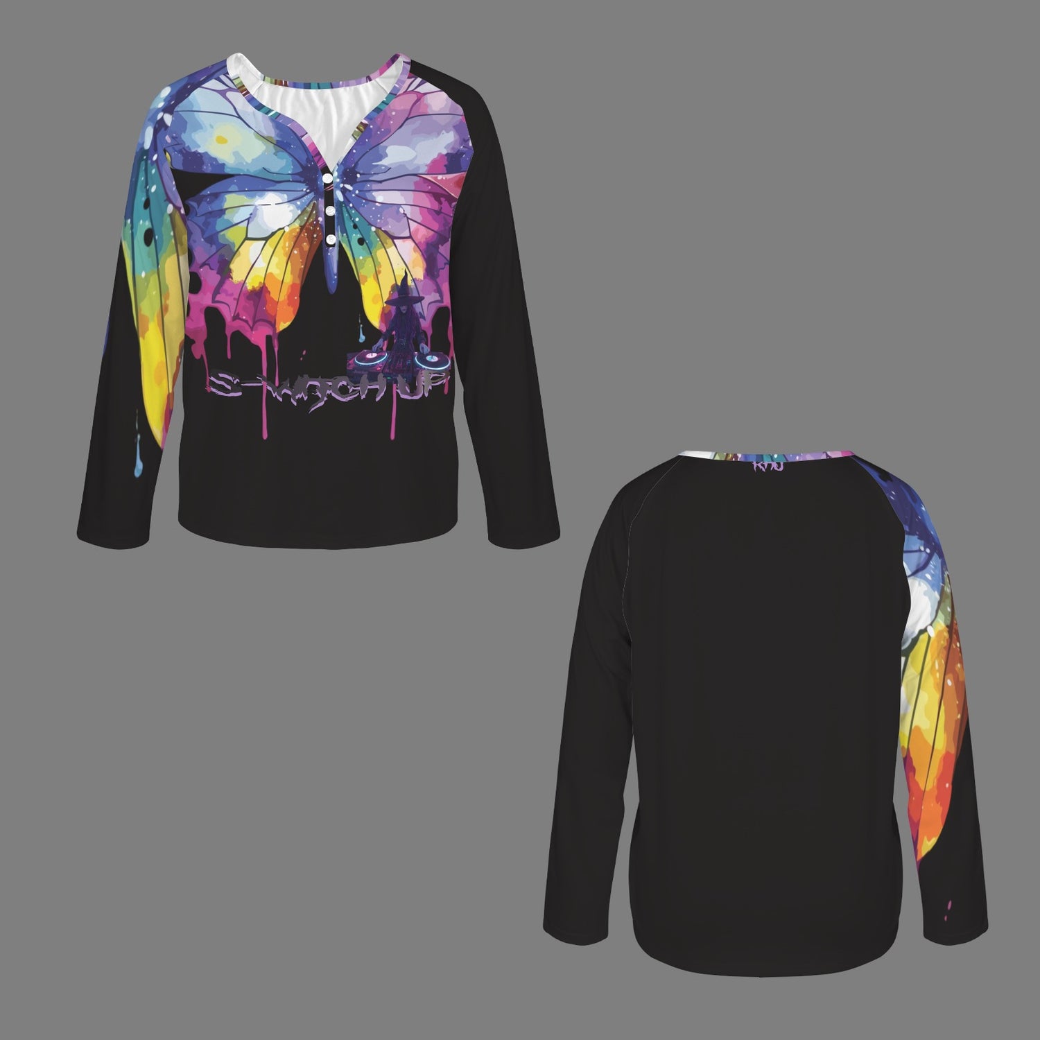 LINFA Little Hearts Long Sleeve Shirt Button Black