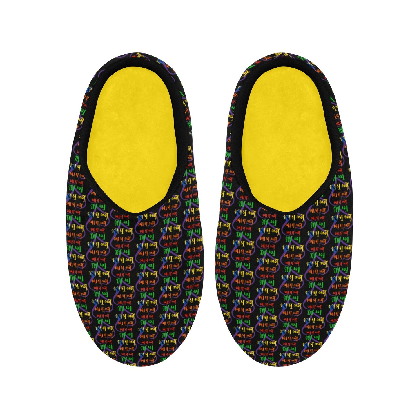 LINFA Little Hearts Yellow Insole Women's Non-Slip Slippers Black