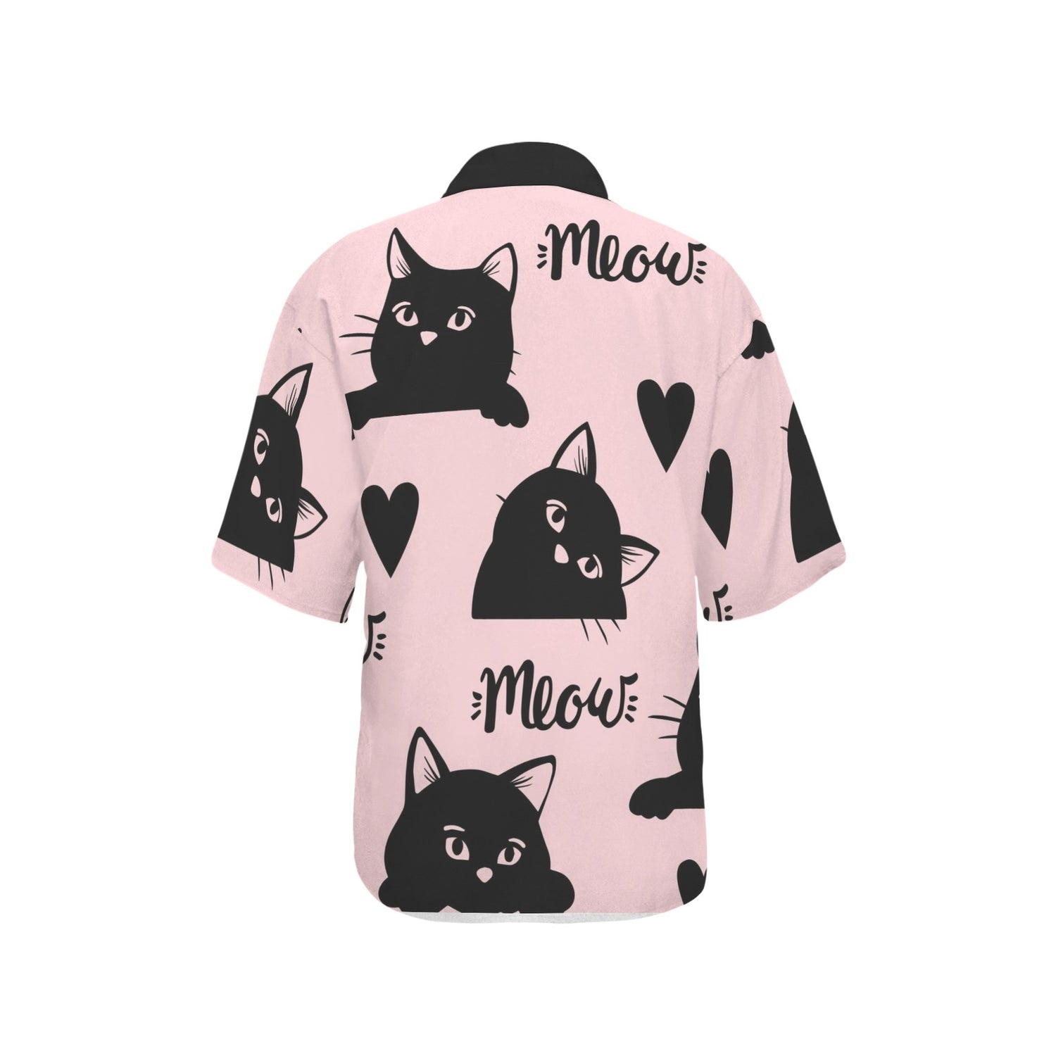 Cat & Meaw Pink Lapel Button T-Shirt
