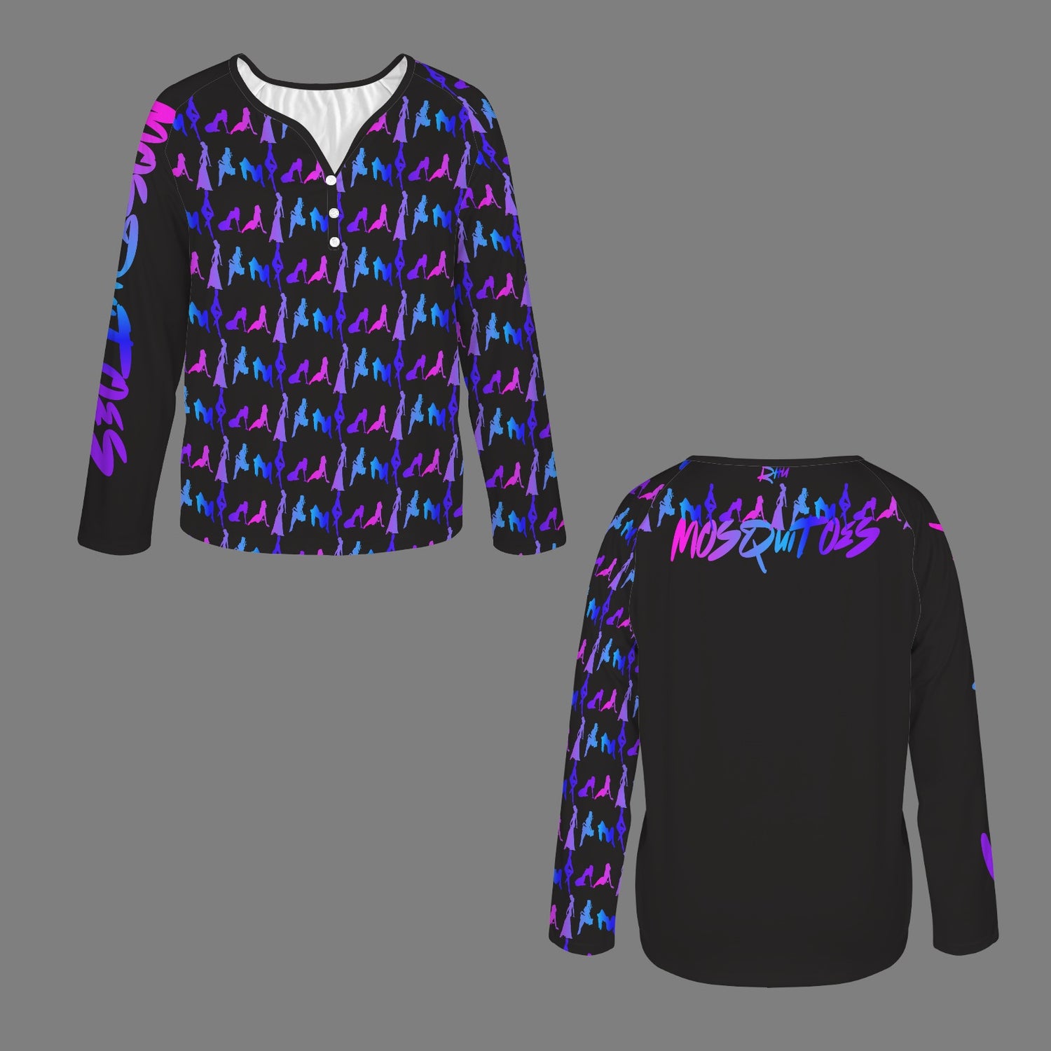 LINFA Little Hearts Long Sleeve Shirt Button Black