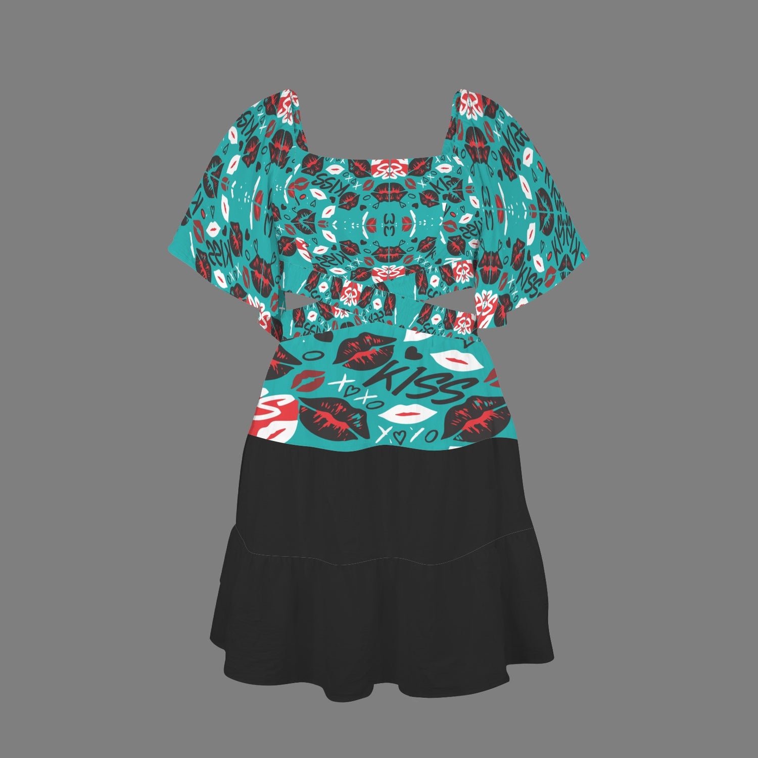 Cross Waist Dress Mouths Black Torquoise