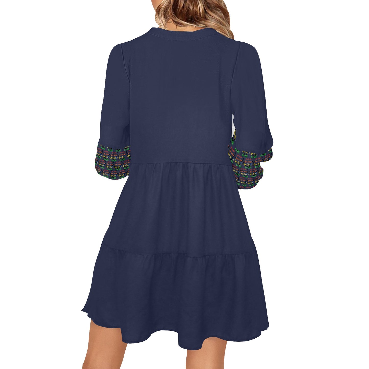 LINFA Boho Dress Little Hearts Dark Blue