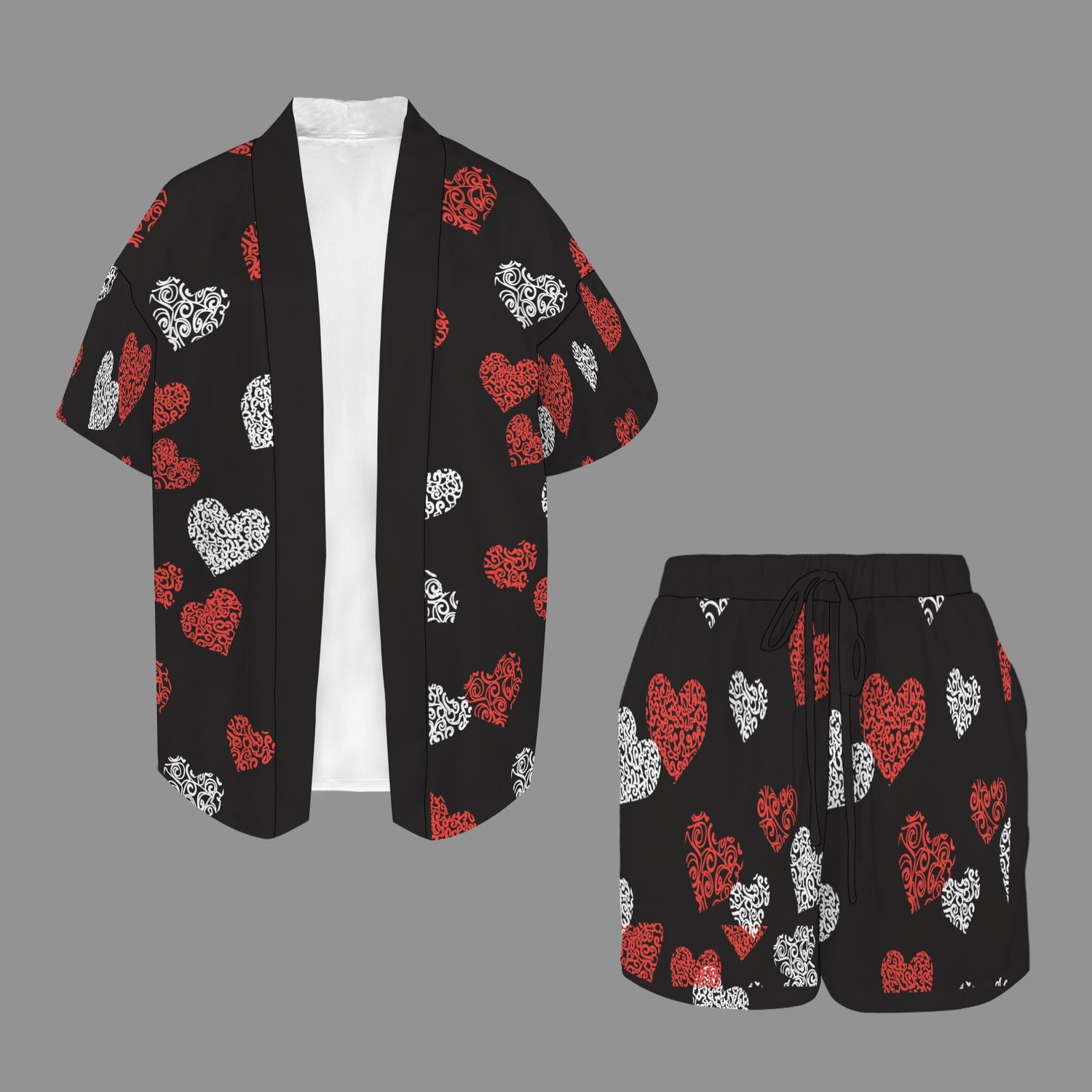 White Red Heart Black Open Blouse
