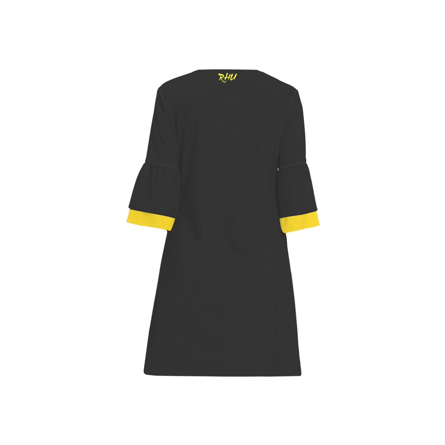 Caution 3/4 Sleeve Dress Black Yellow Signs Finger