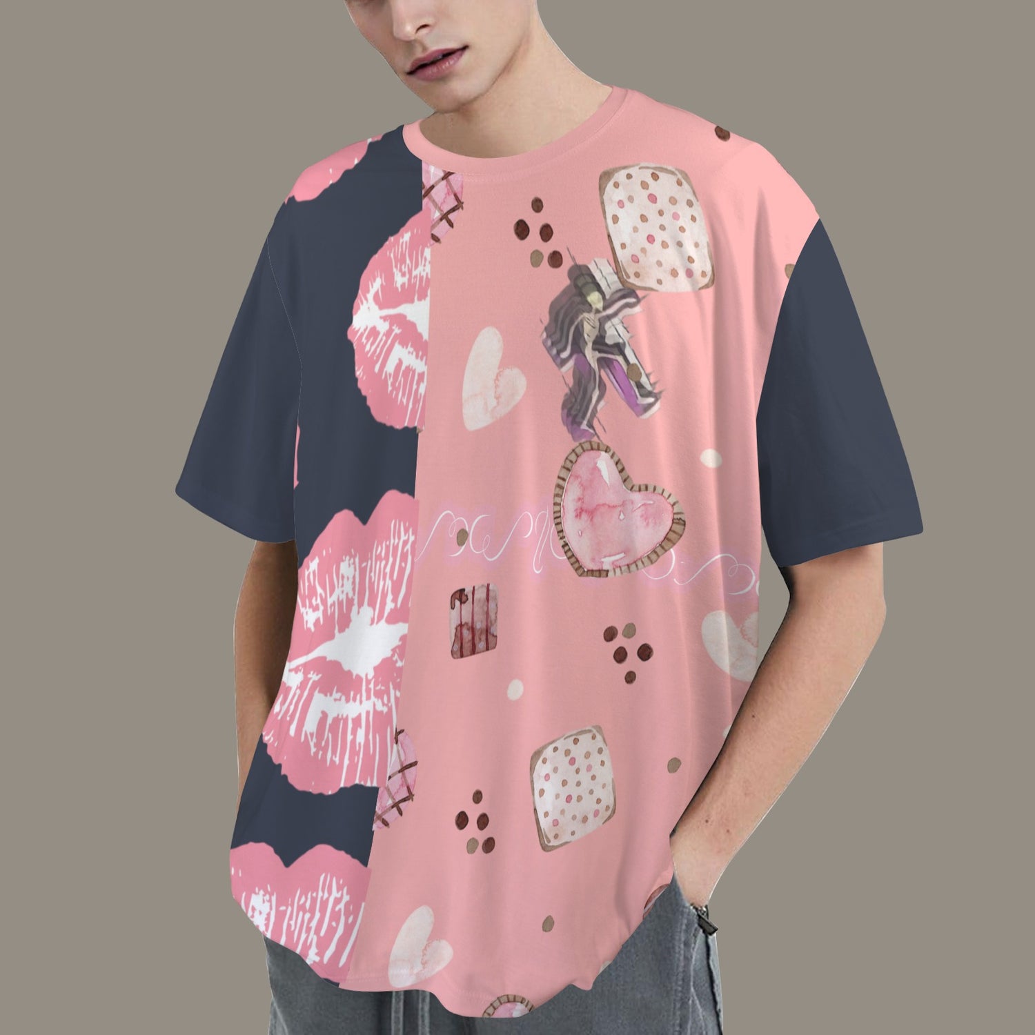 Hidden Name T-shirt Mouth Cookies Pink Dark Grey