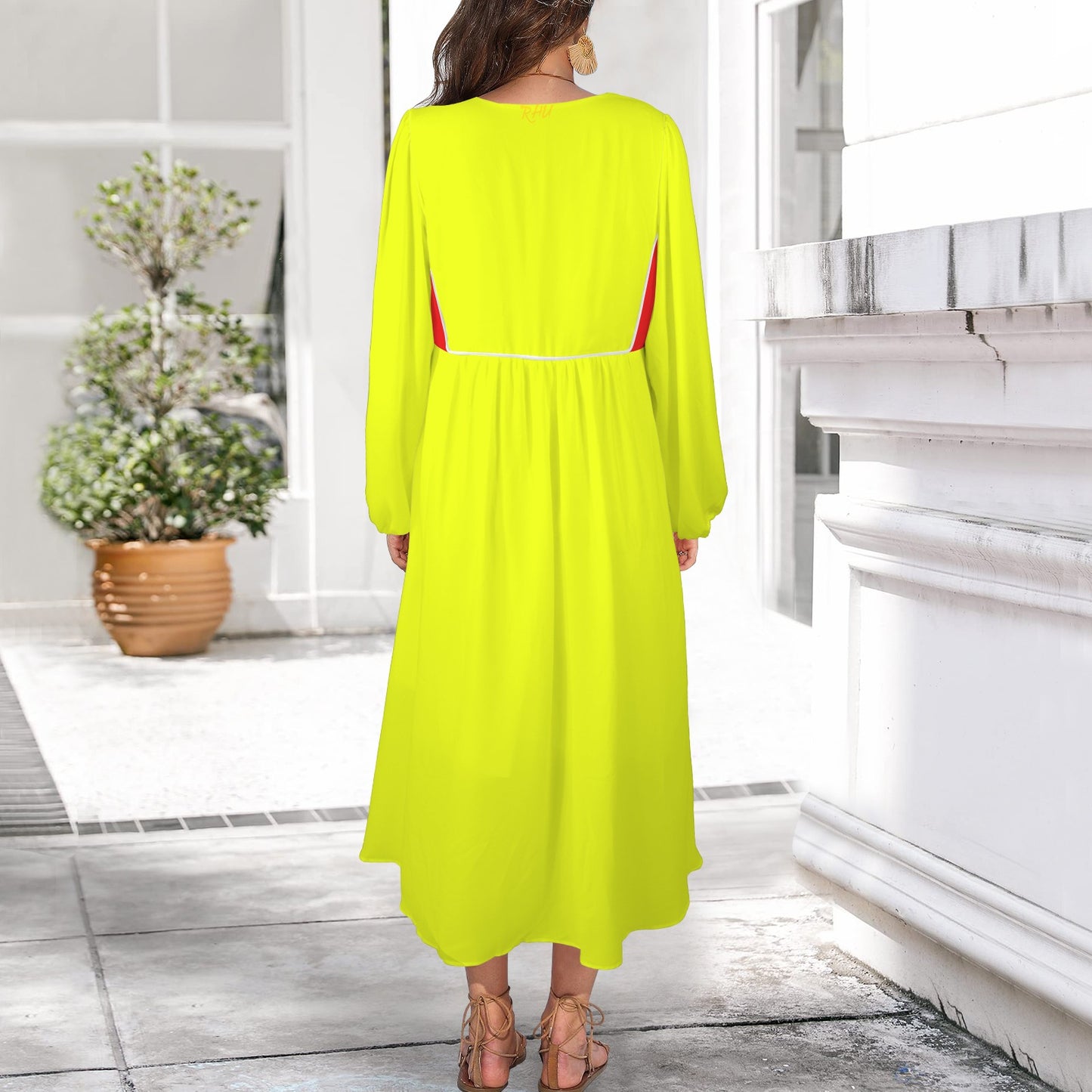 Caution Eyes Long Dress Yellow Red