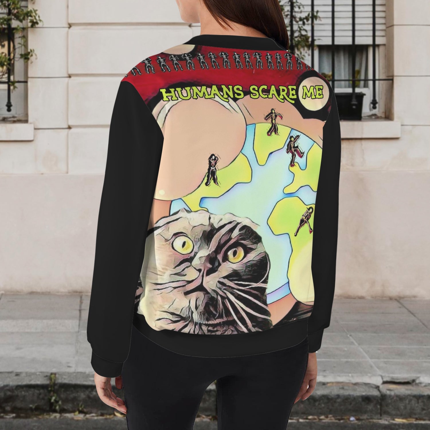 Humans Scare Me Lightweight Jacket Black Red  Half Design