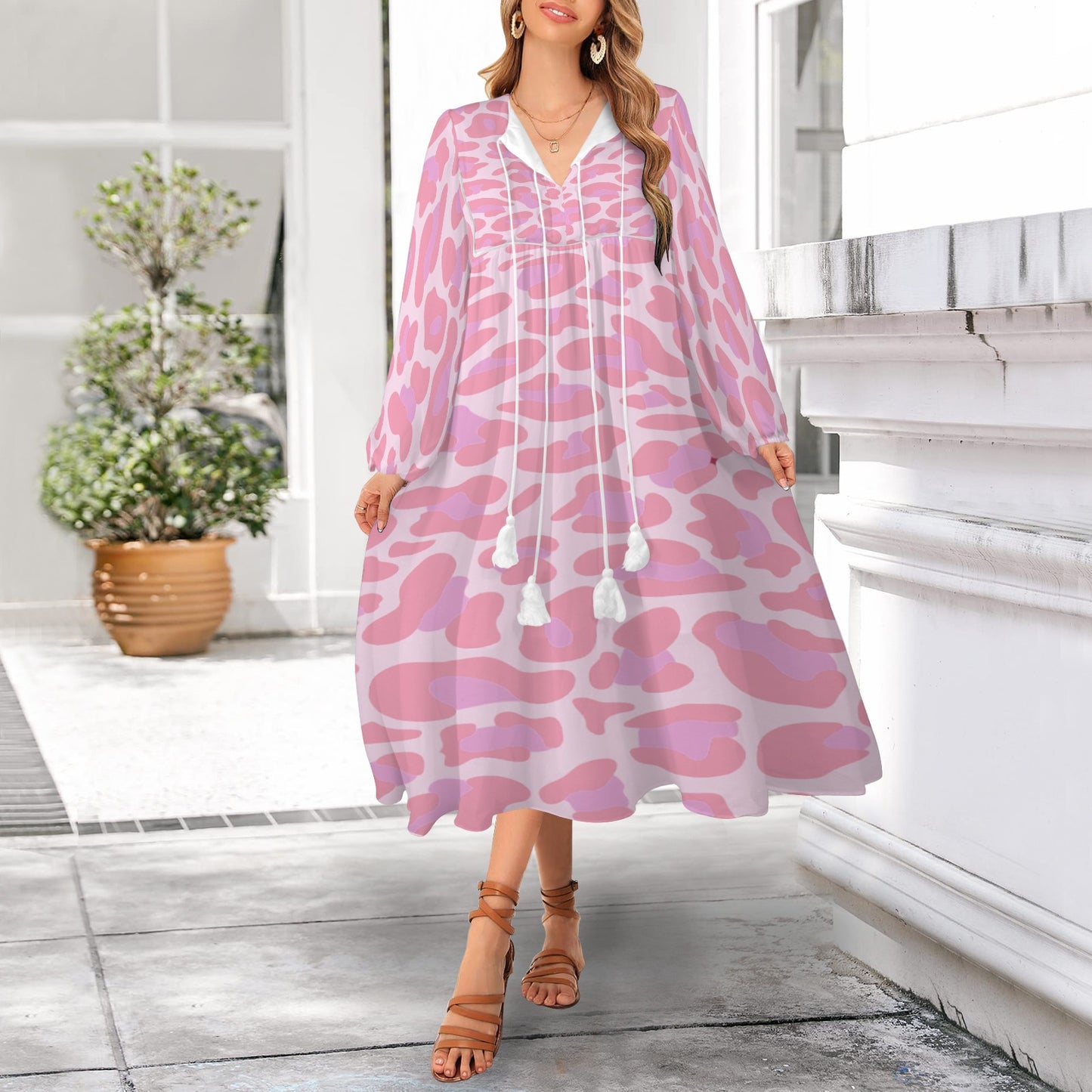 Neuatral Pink Pink Leopard Long Dress