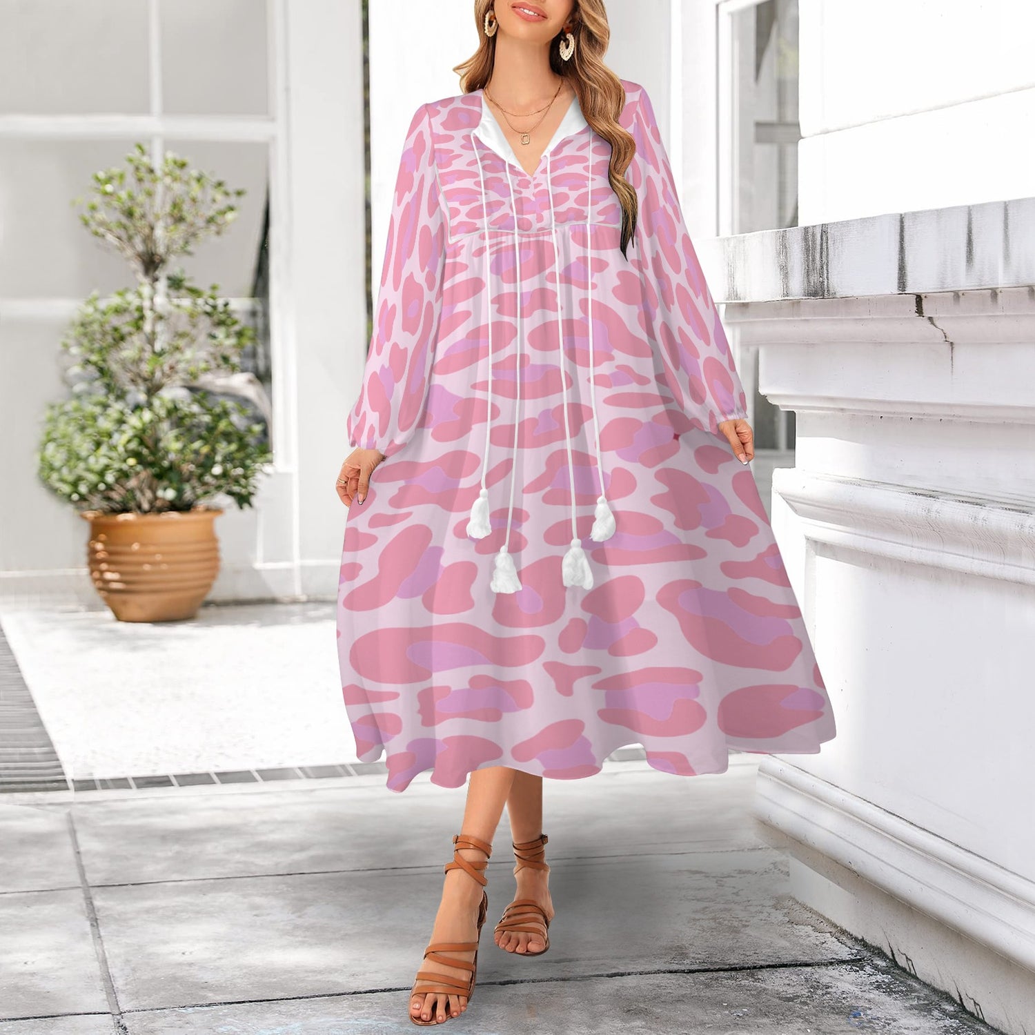Neuatral Pink Pink Leopard Long Dress