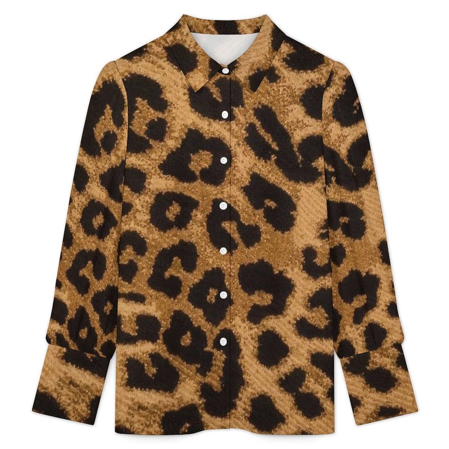 Custom Women Lapel Puff Sleeve Button Casual Blouse Shirt
