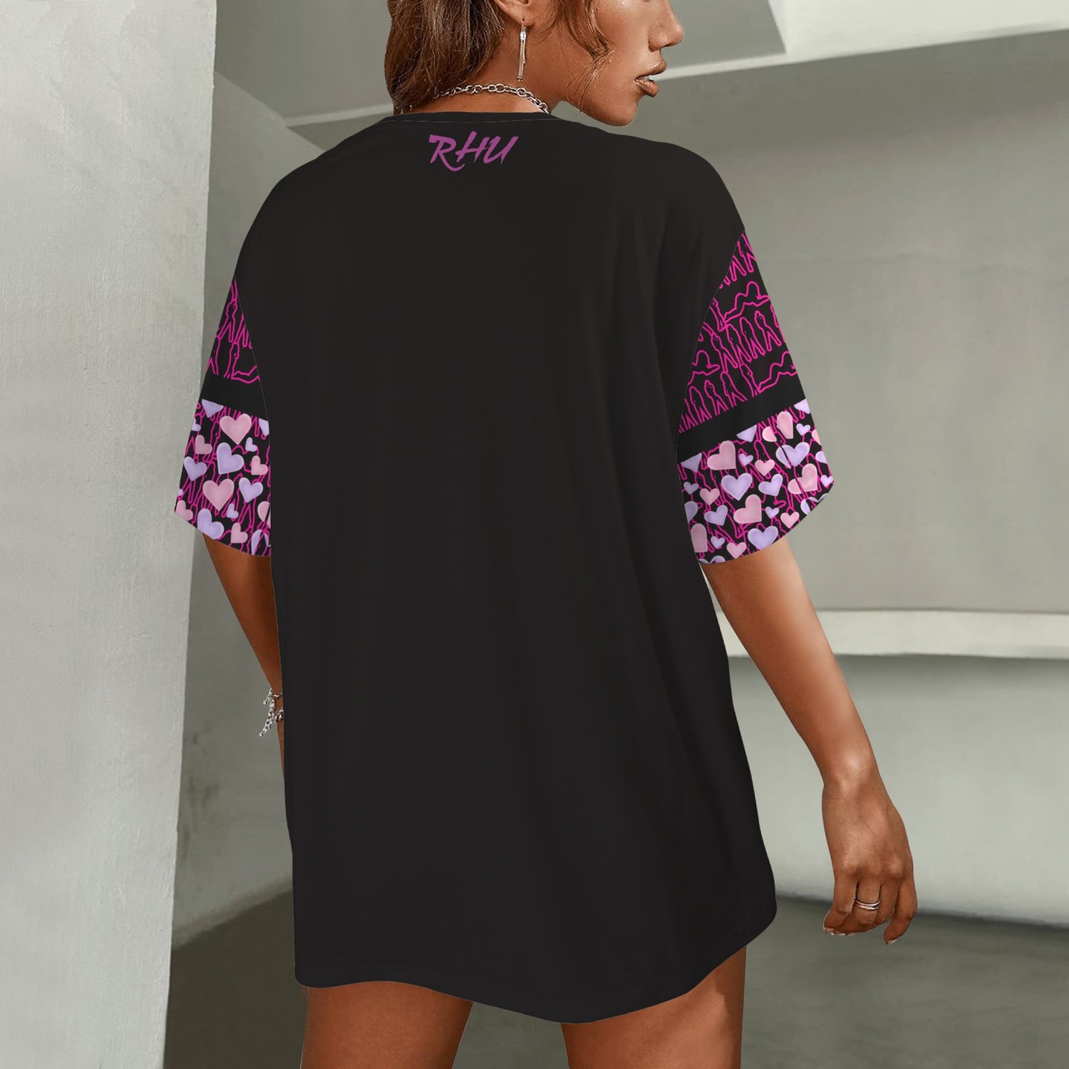 Mosquitoes Small Hearts T-shirt Hot Pink Black V3