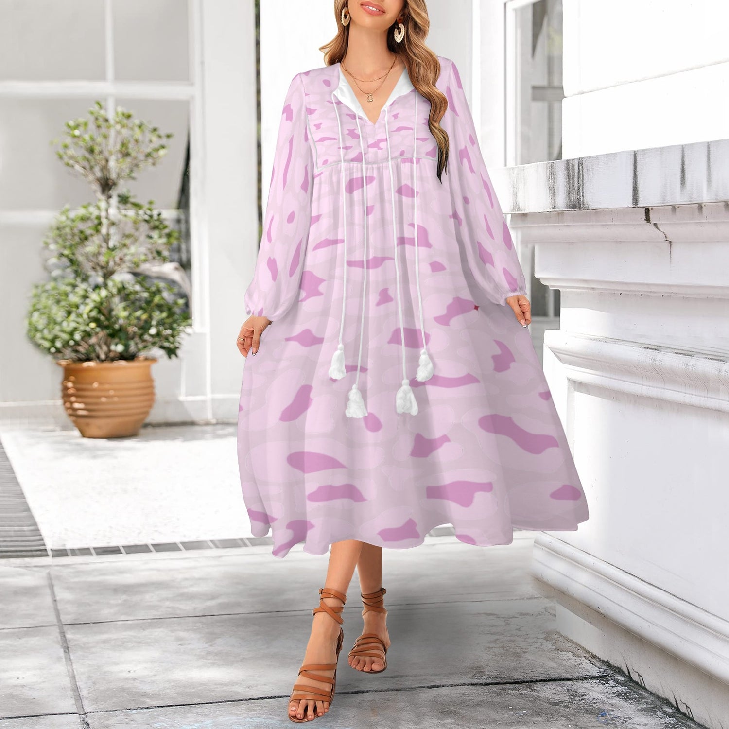 Light Pink Pink Leopard Long Dress