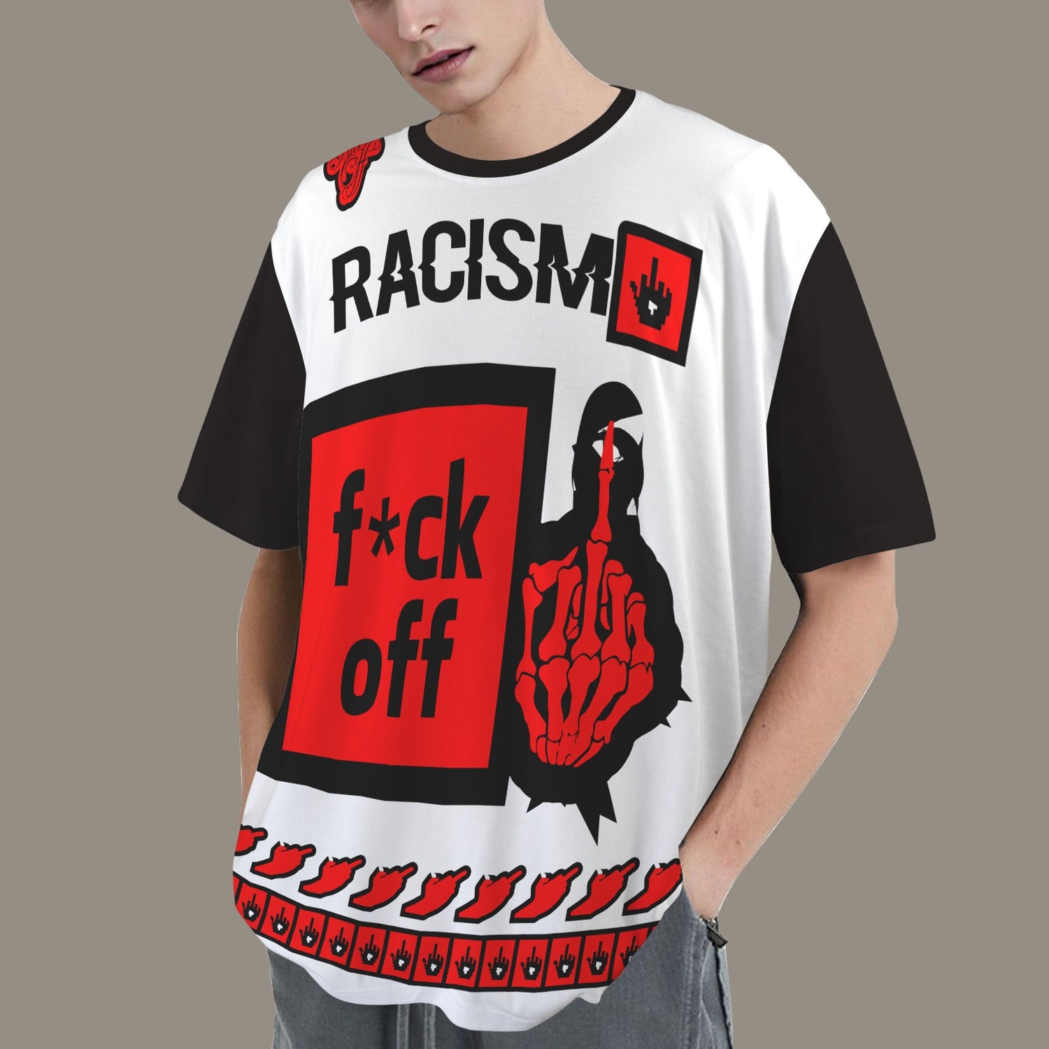 FUCK OFF HEARTS HOMOPHOBIA DISTRESSED T-SHIRT BLACK WHITE