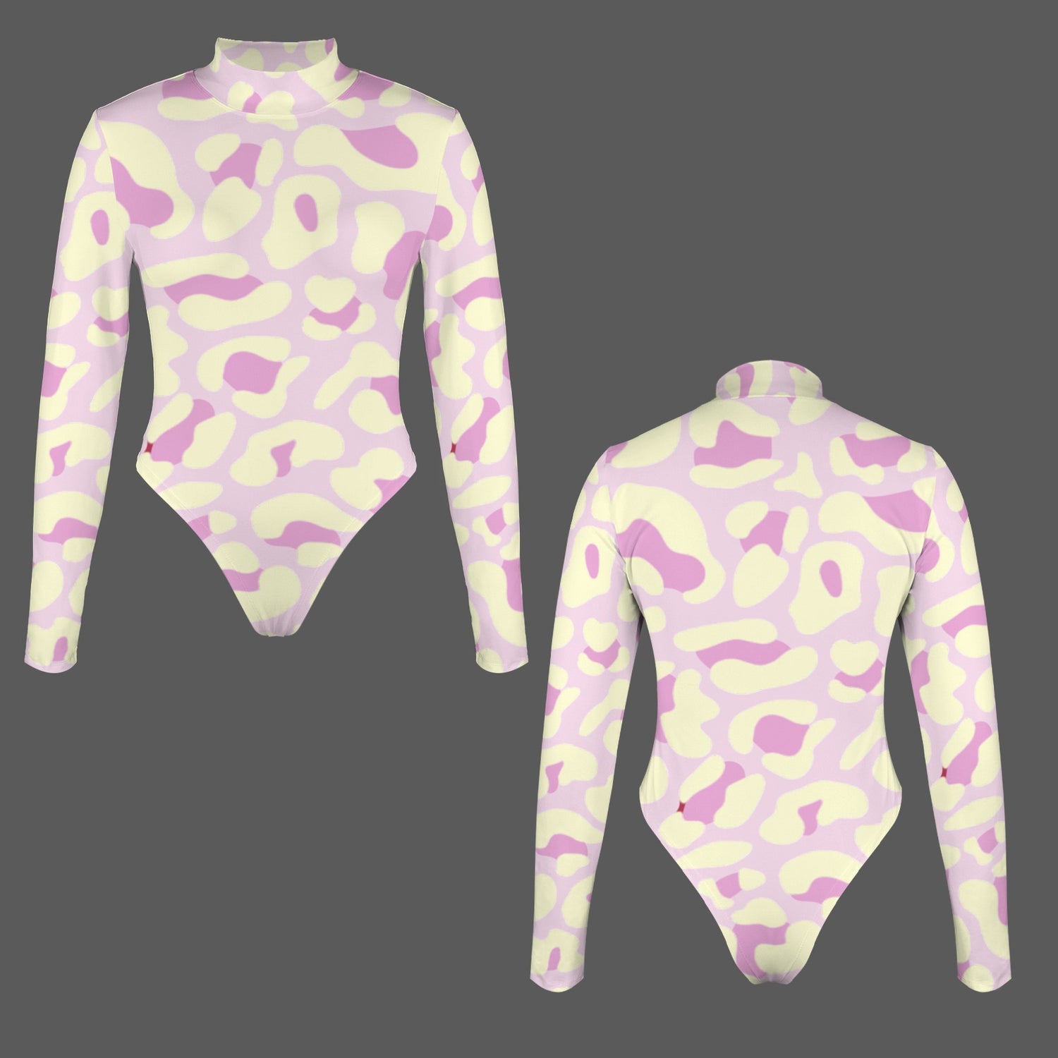 Leopard Long Sleeve Bodysuit Light Yellow Pink