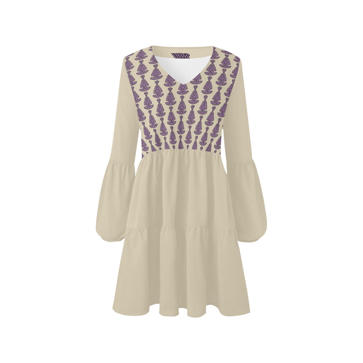 Buddha Pattern Boho Dress Grey