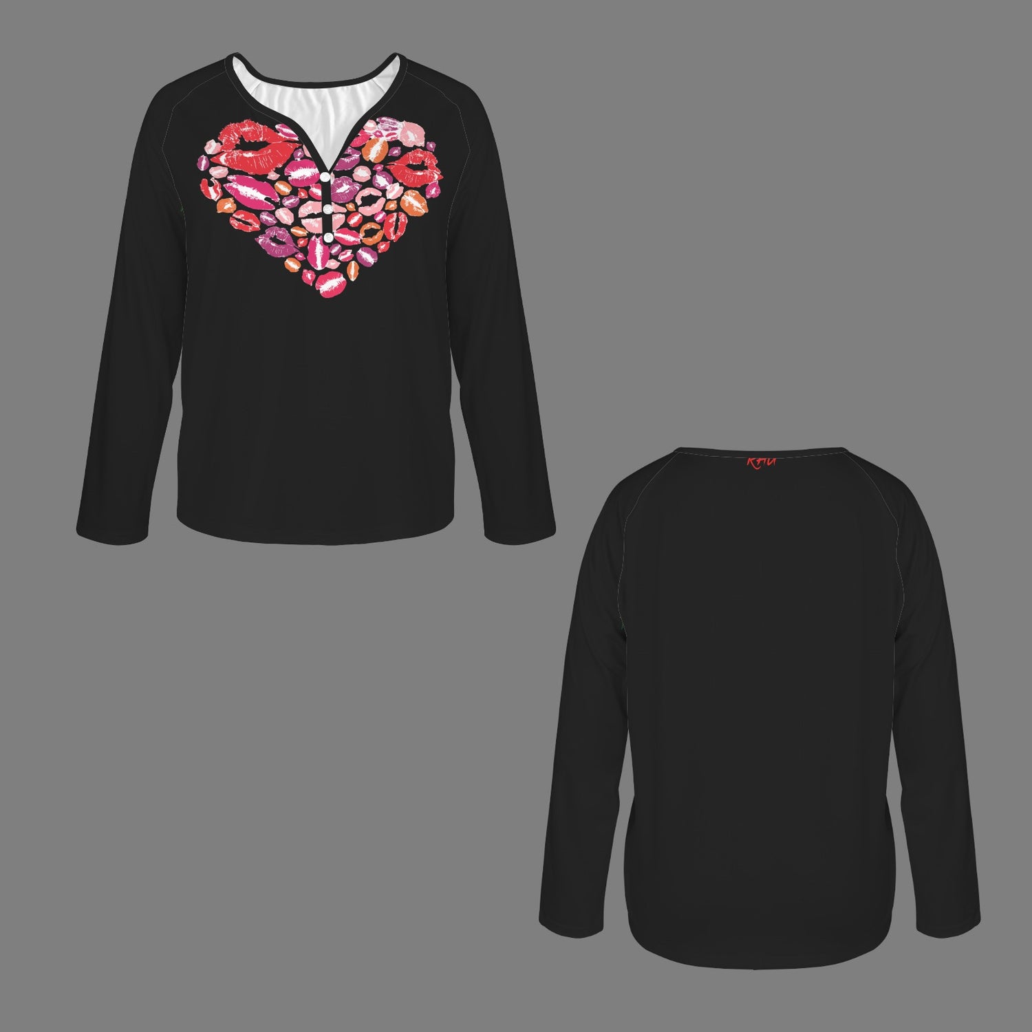 LINFA Little Hearts Long Sleeve Shirt Button Black