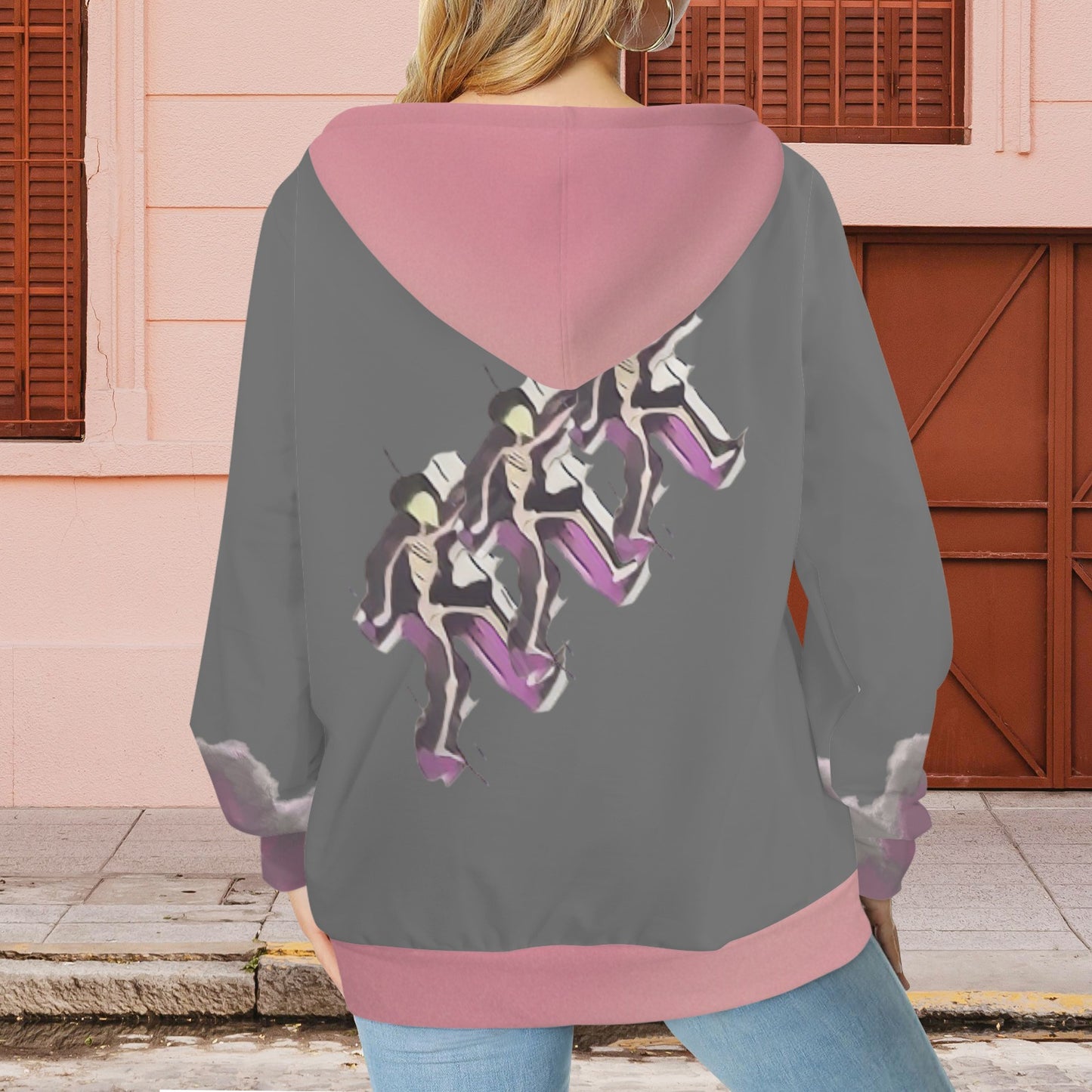 Humans Scare Me Jimmy Cloud Hoodie Pink Grey