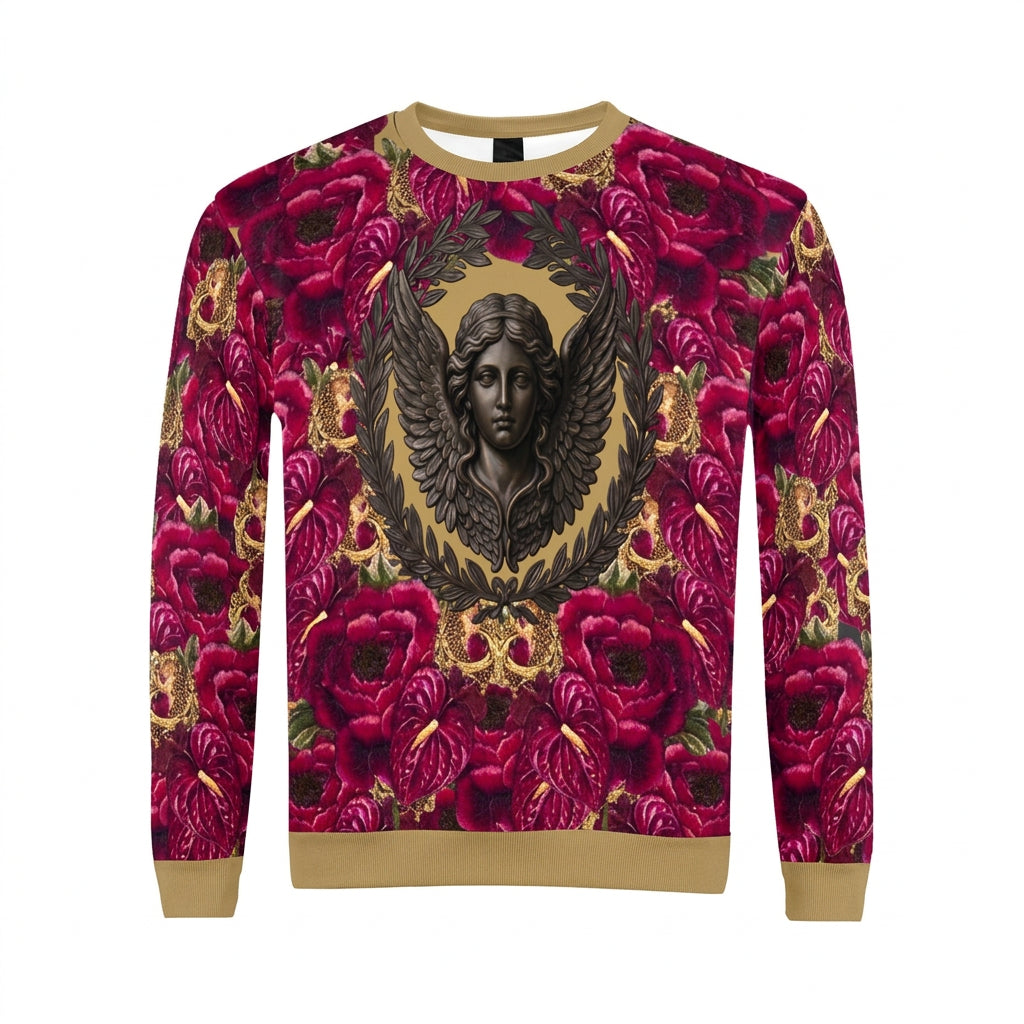 Logo & Roses  Men's Crewneck Sweatshirt Lightest Brown/Golden