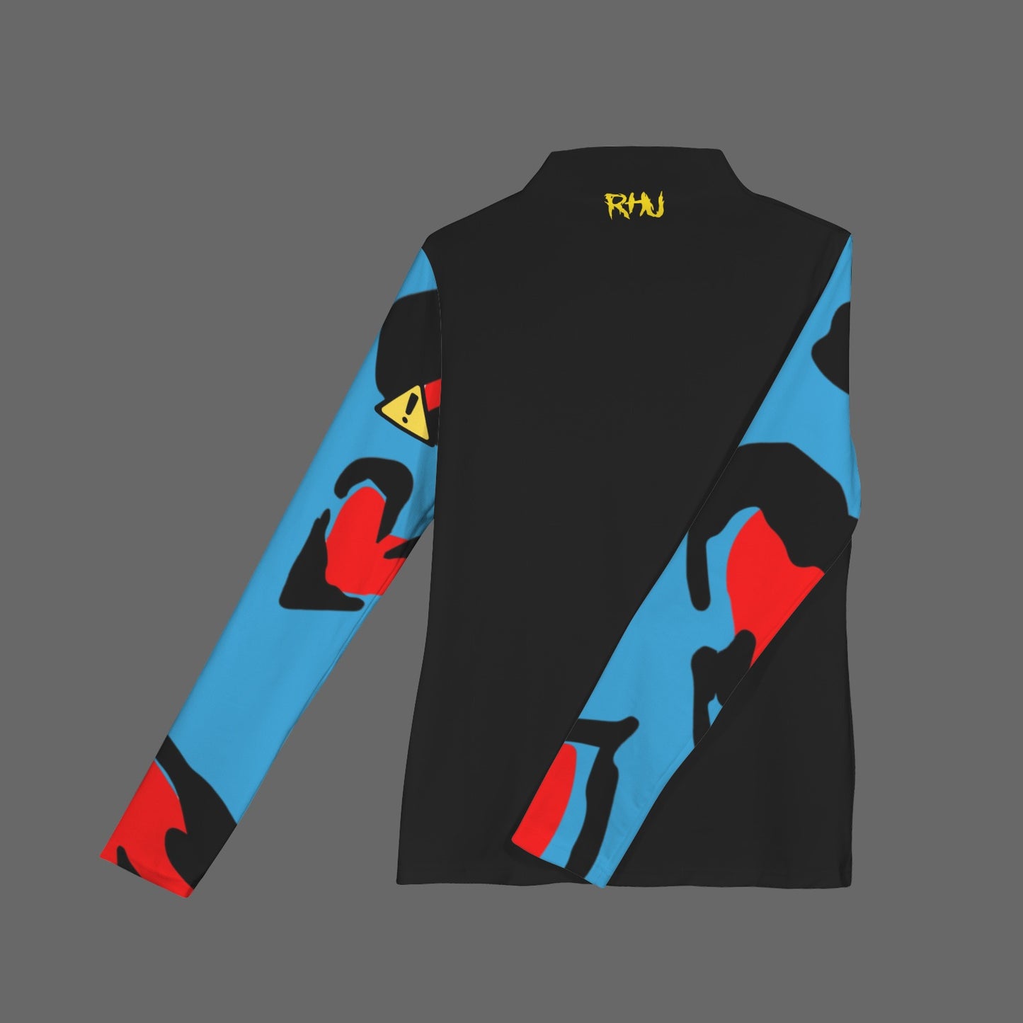 CAUTION Long Sleeve Turtleneck Shirt Light Blue/White Black Hearts V2