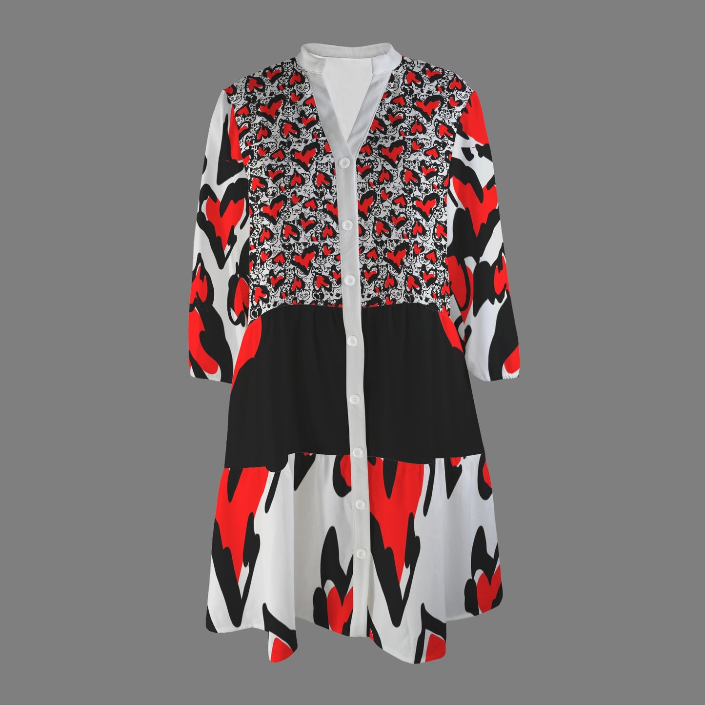 Love Kitties Dress Light Grey Black Charcoral